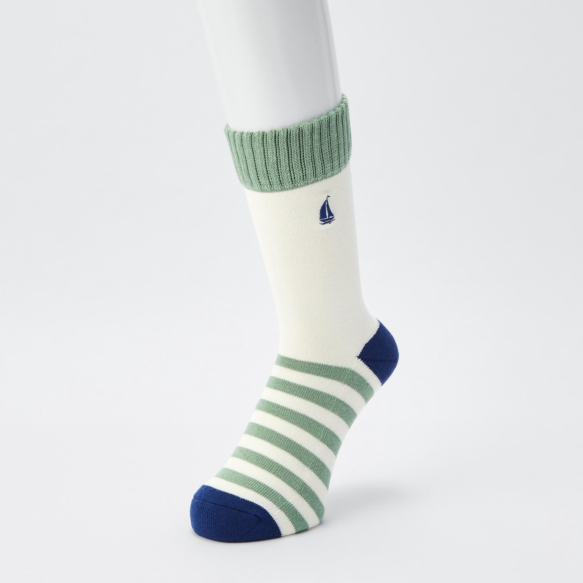 JW Anderson × Uniqlo Green White Patchwork Socks Dress Crew Tube Cotton Logo Size ONE SIZE - 8 Thumbnail