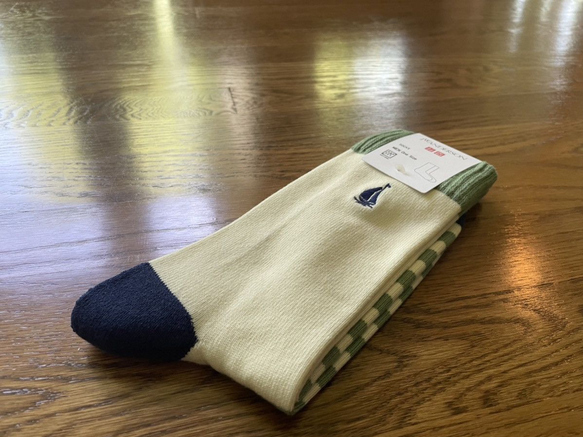 JW Anderson × Uniqlo Green White Patchwork Socks Dress Crew Tube Cotton Logo Size ONE SIZE - 5 Thumbnail