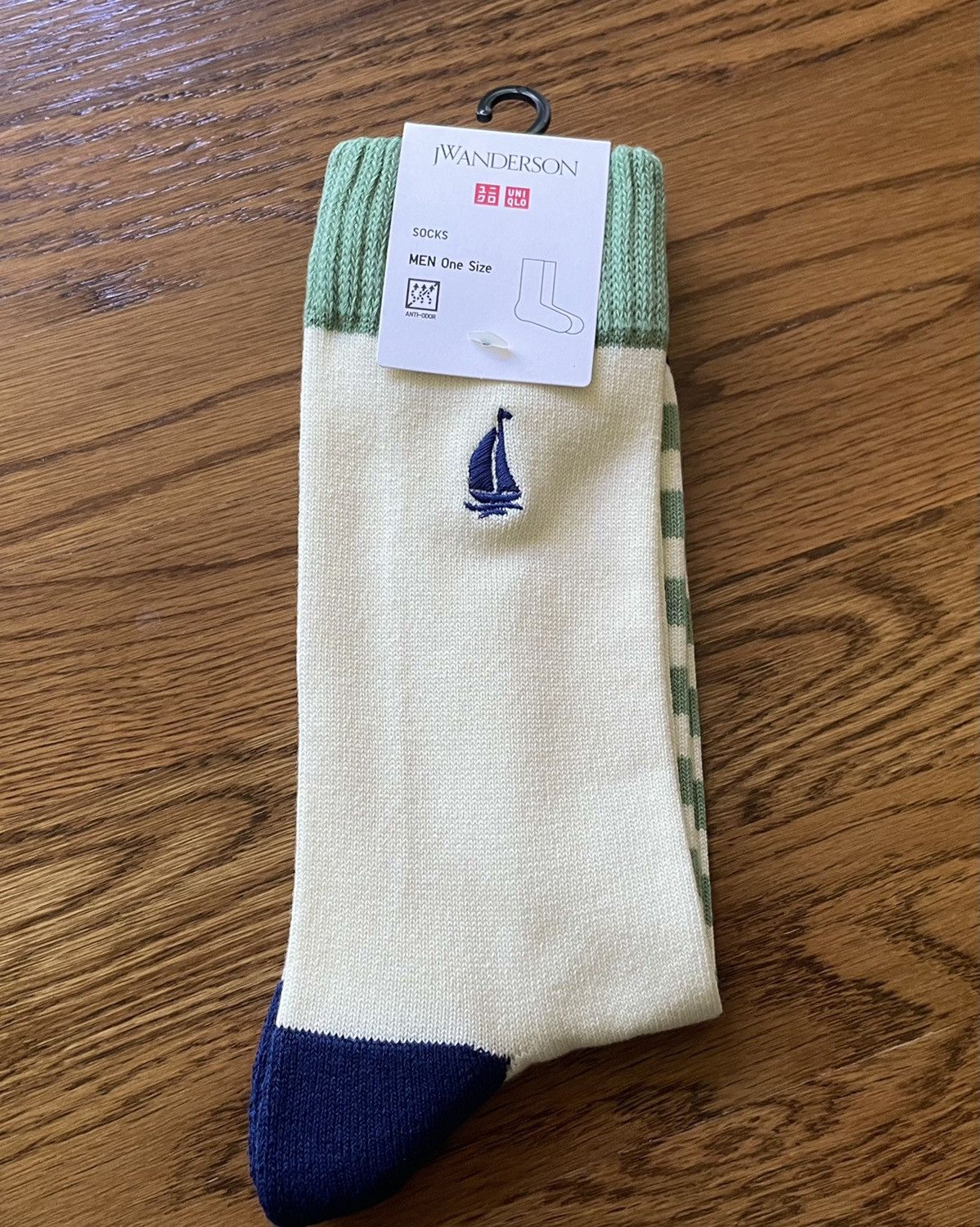 JW Anderson × Uniqlo Green White Patchwork Socks Dress Crew Tube Cotton Logo Size ONE SIZE - 2 Thumbnail