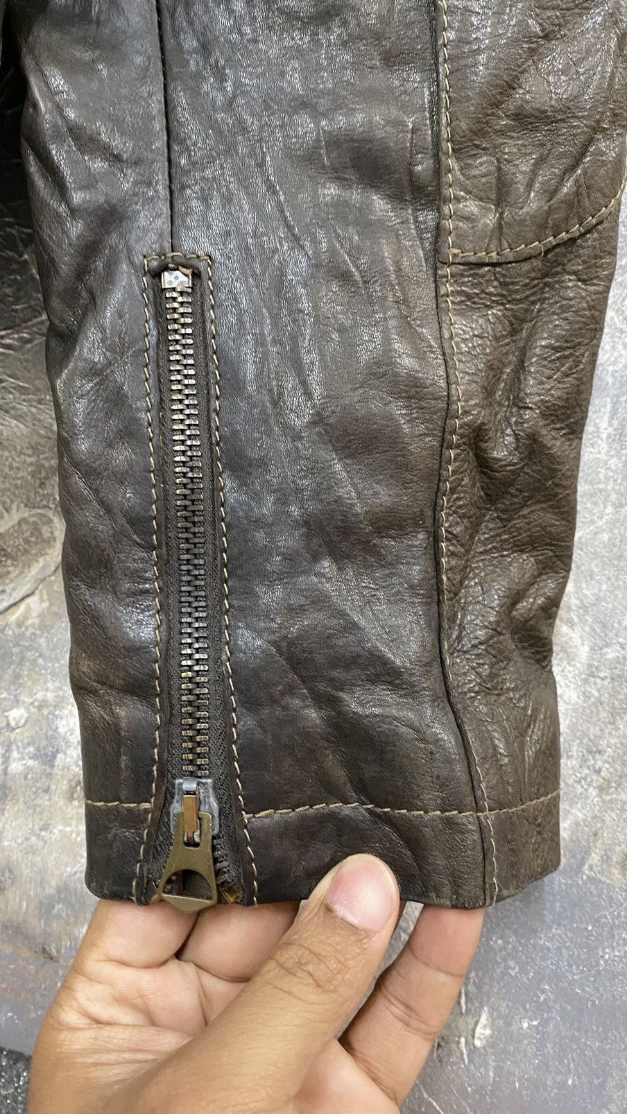 Armani Vintage Armani Jeans Distressed Leather Jacket Size US M / EU 48-50 / 2 - 5 Thumbnail