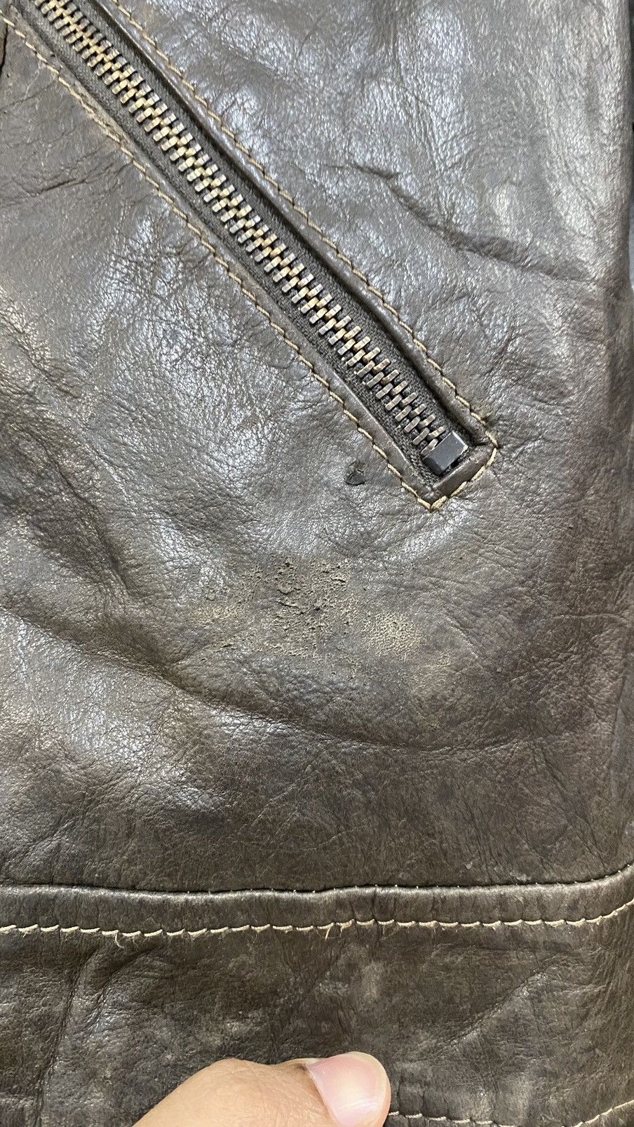 Armani Vintage Armani Jeans Distressed Leather Jacket Size US M / EU 48-50 / 2 - 8 Thumbnail