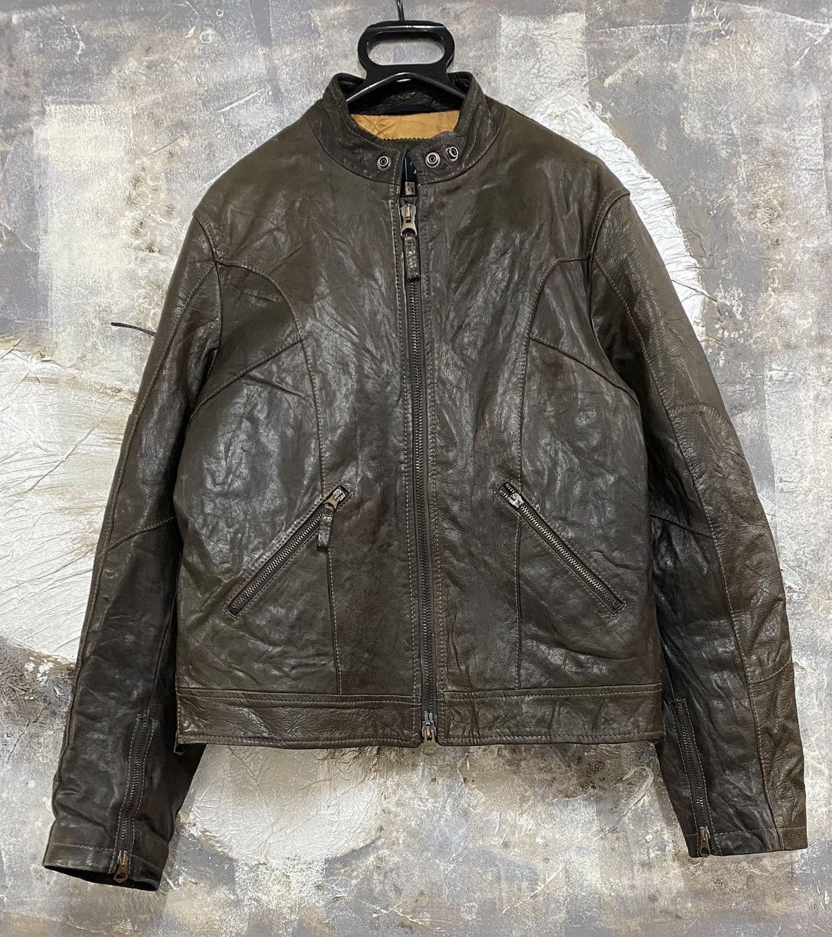 Armani Vintage Armani Jeans Distressed Leather Jacket Size US M / EU 48-50 / 2 - 1 Thumbnail
