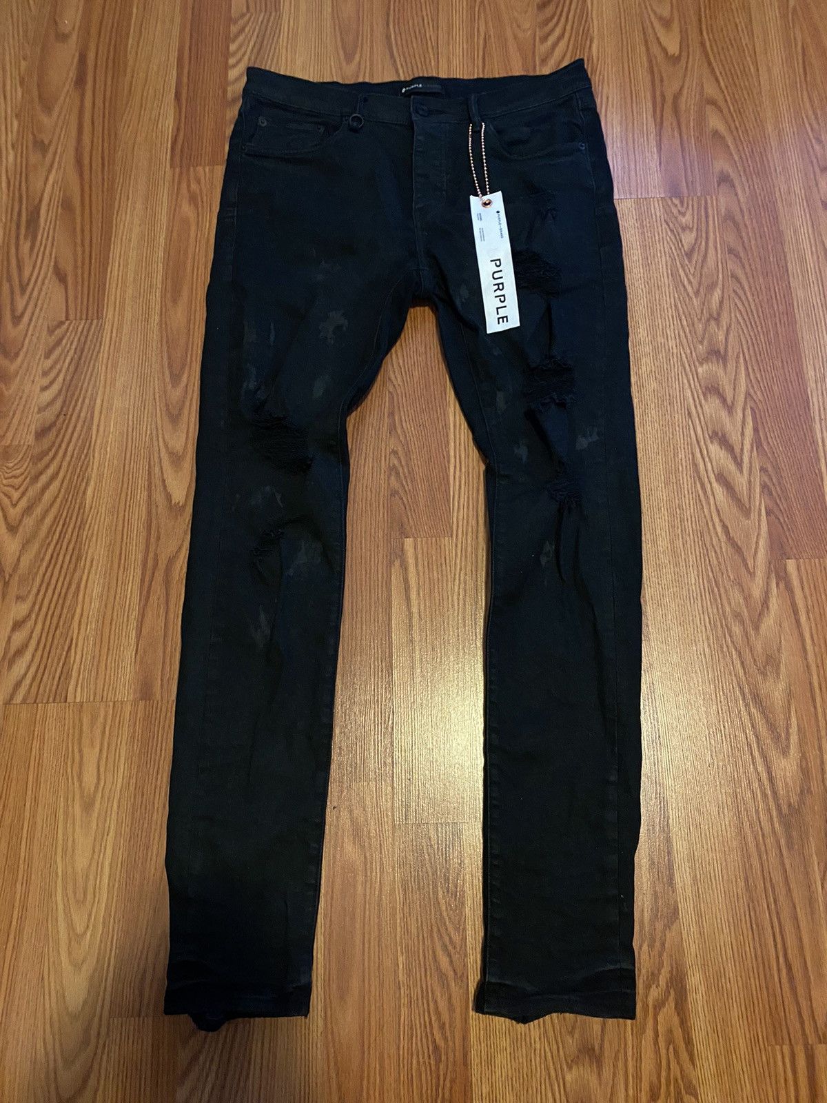 image of Purple Brand P001 Low Rise Skinny Jean Black Oil Spill, Men's (Size 33)