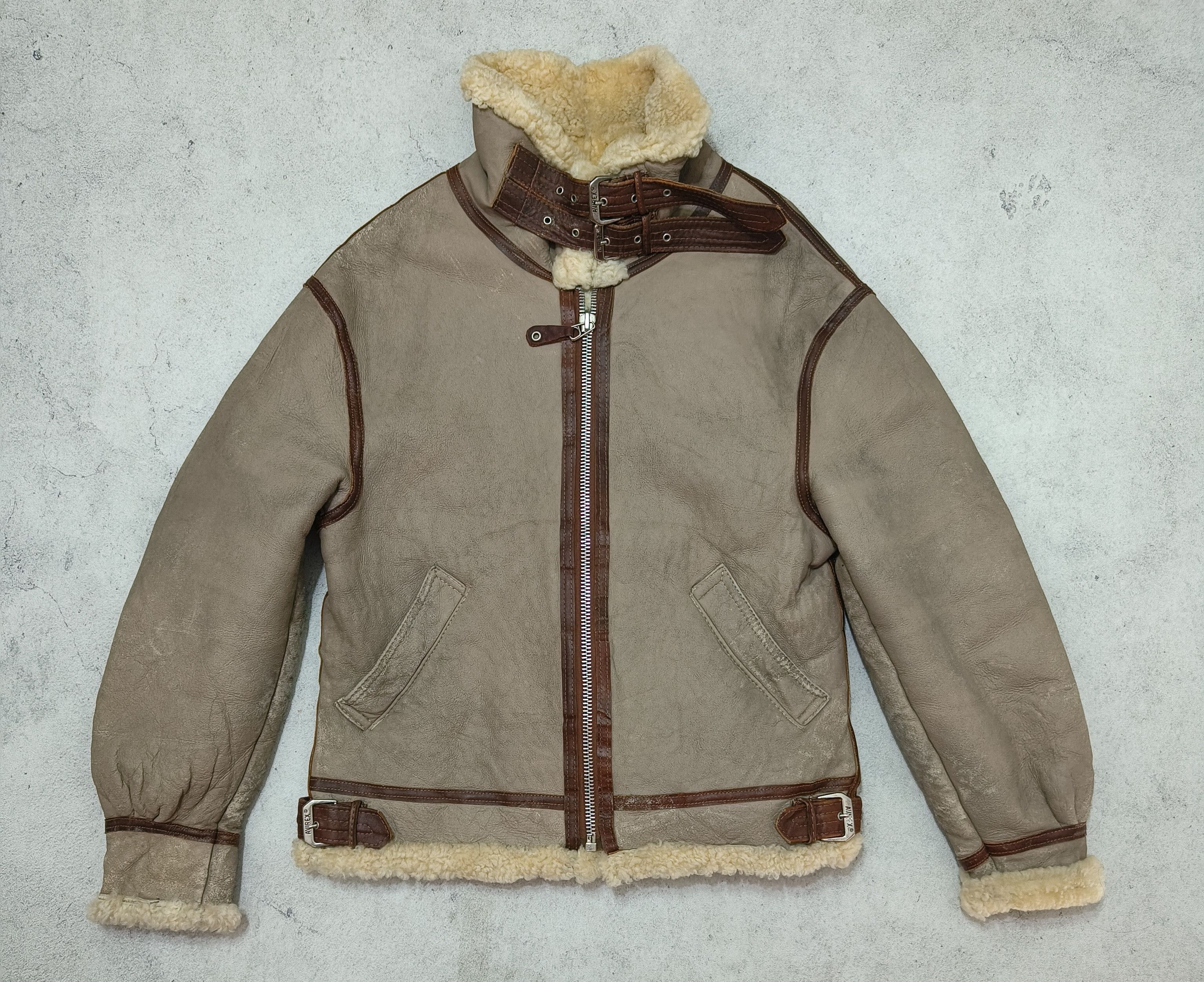 image of Vintage 80's Avirex Limited Usa B3 Shearling Leather Jacket in Brown, Men's (Size Medium)