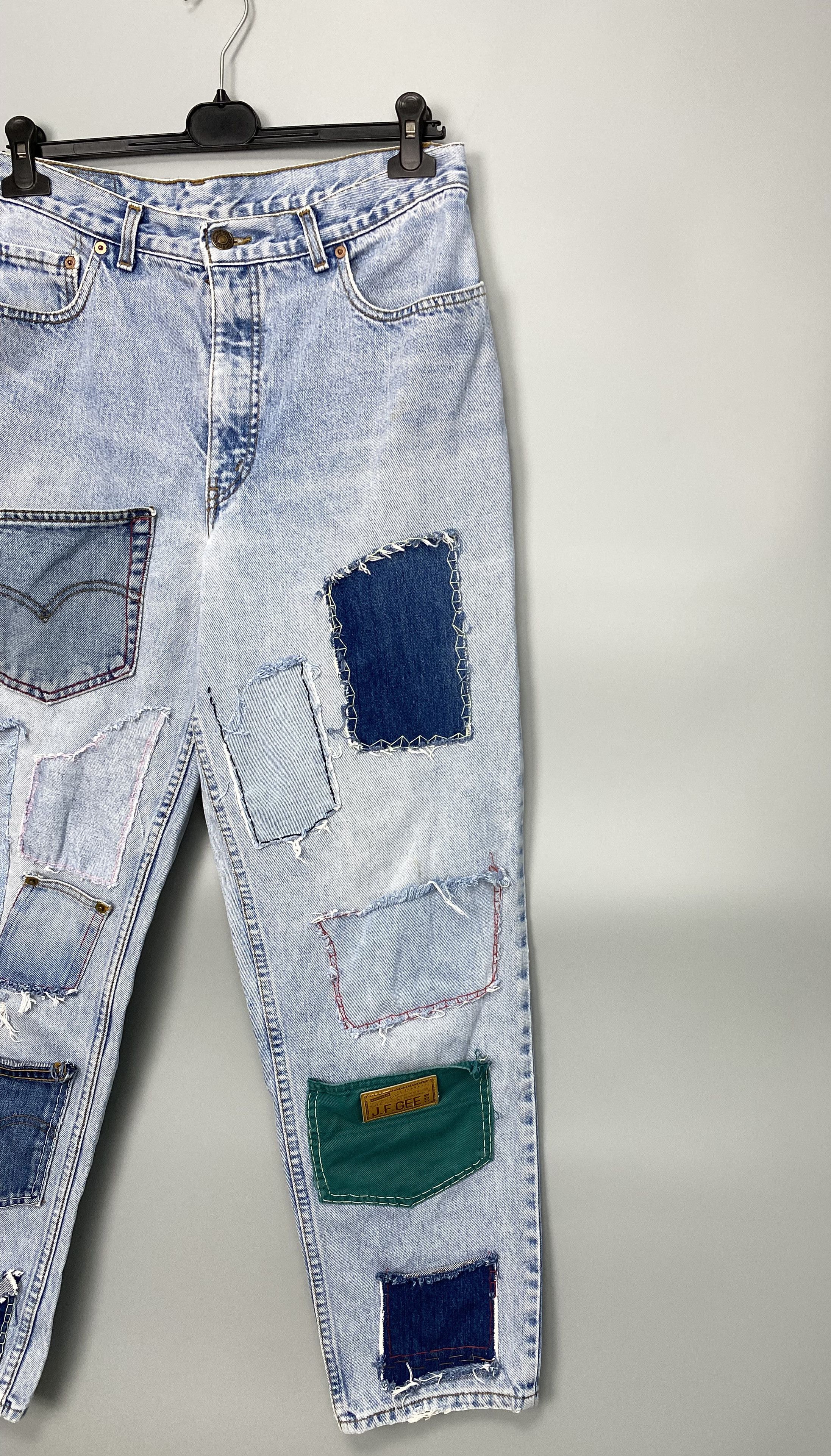 Levi's Vintage LEVIS 725 Patchwork Denim Jeans Orange Tab W34 L30 Size US 34 / EU 50 - 3 Thumbnail