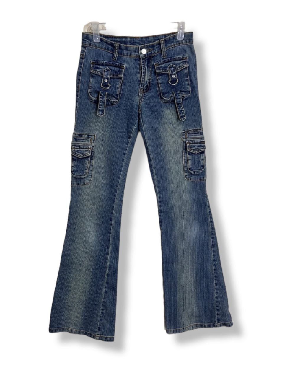 image of Indigo Flare Seditionaries Denim 6 Pockets Cargo Flares in Blue, Men's (Size 27)
