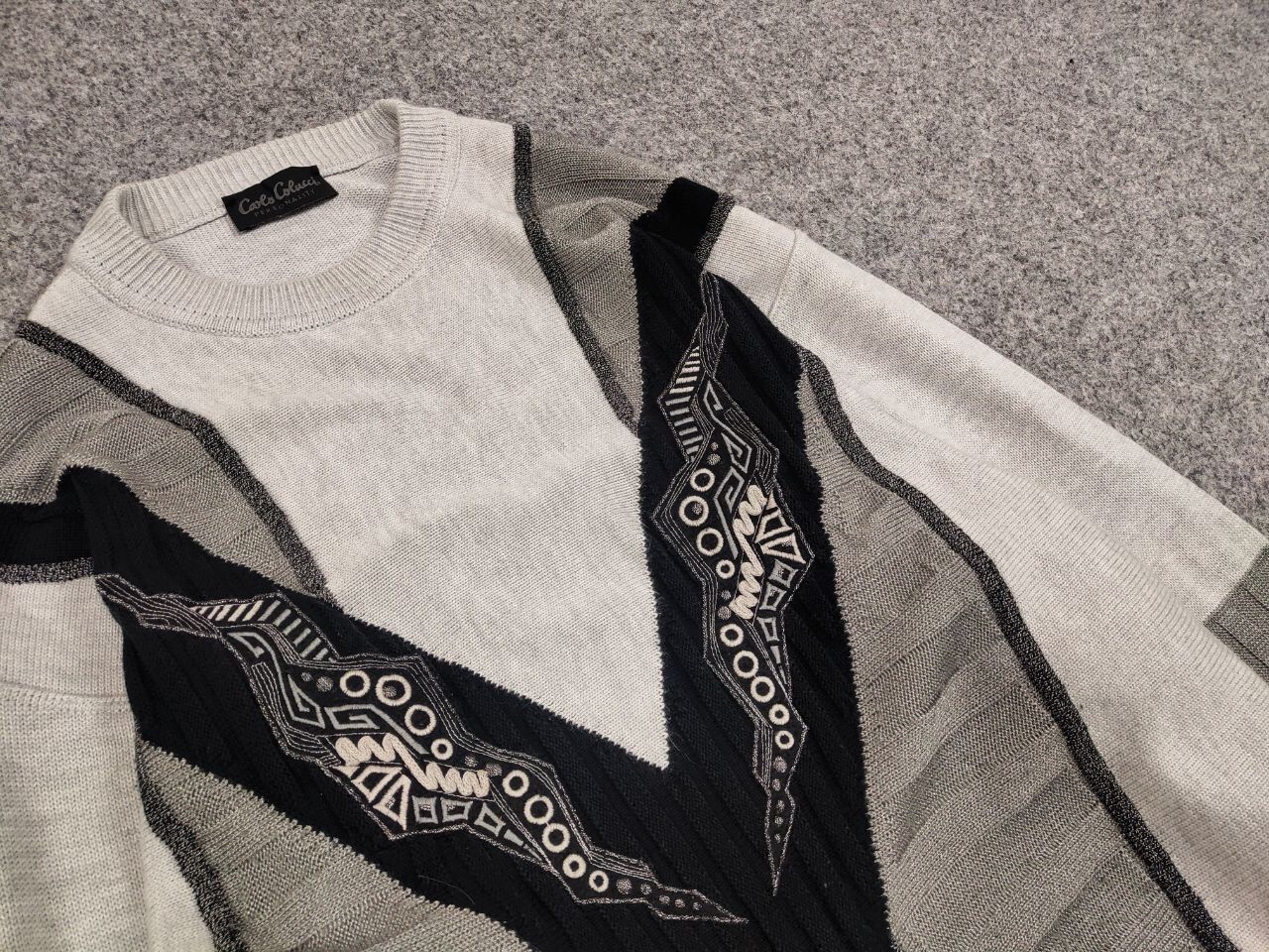 Carlo Colucci Vintage 90's Carlo Colucci Gray Japan Pattern Knit Sweater Size US L / EU 52-54 / 3 - 12 Thumbnail