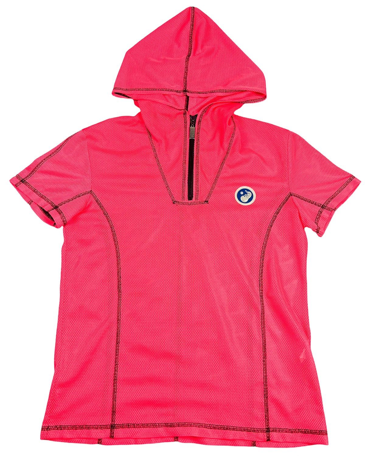 image of 20471120 x Beauty Beast Fötus Overlock Hooded Half-Zip Mesh Top in Hot/Pink/Black (Size Small)
