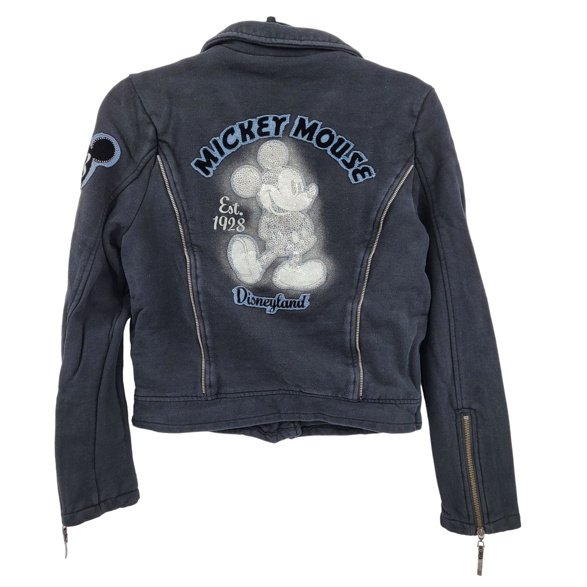 Disney Parks Moto Jacket Sweatshirt M Black Sequin Mickey