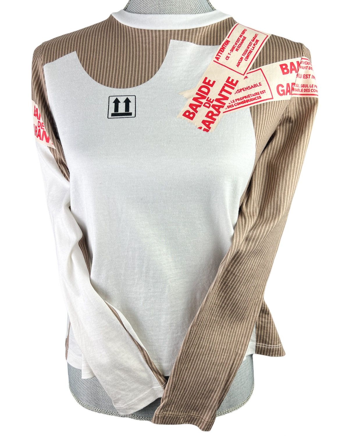 image of Jean Paul Gaultier Jpg Jeans Warranty Tape Box Longsleeve in White/Brown/Red, Men's (Size Small)