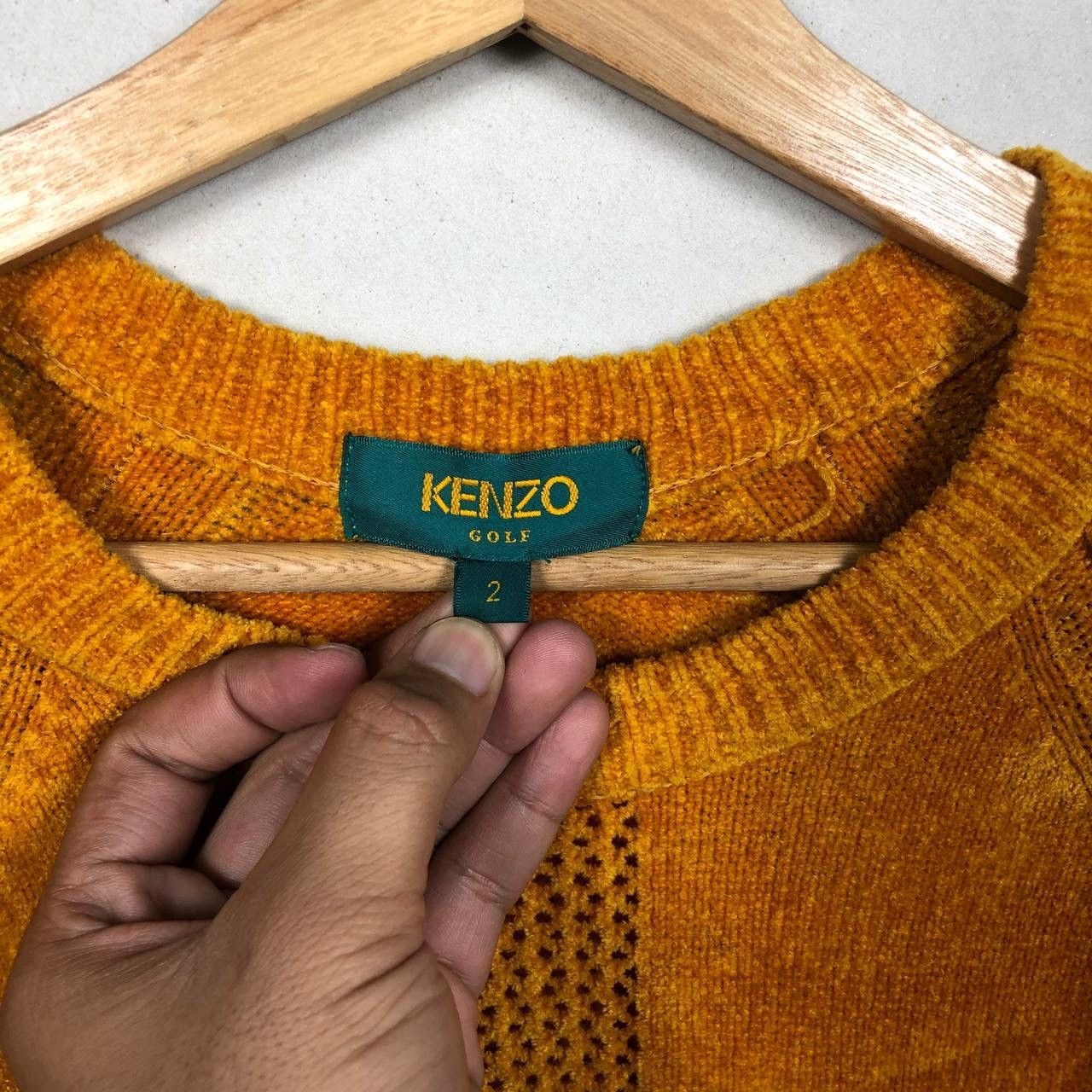 Designer × Kenzo Kenzo Golf Vintage 90s Wool Velvet Gold Sweater Sweatshirt Size US M / EU 48-50 / 2 - 8 Thumbnail