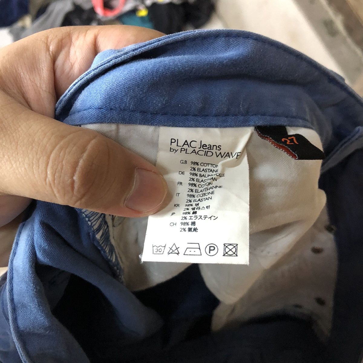 Japanese Brand Placid Wave Blue multi pocket Cargo Pants #3385 Size US 27 - 19 Thumbnail