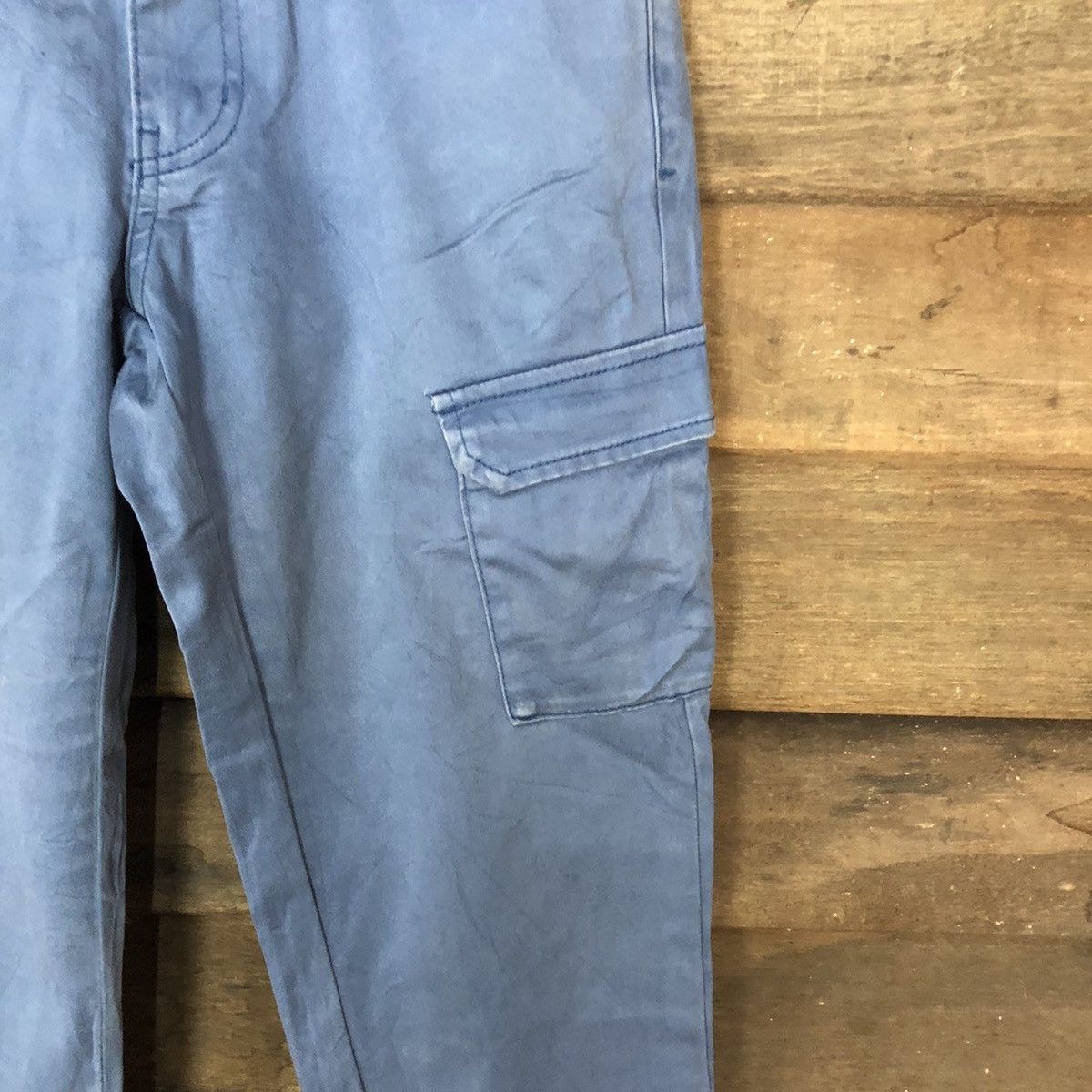 Japanese Brand Placid Wave Blue multi pocket Cargo Pants #3385 Size US 27 - 7 Thumbnail