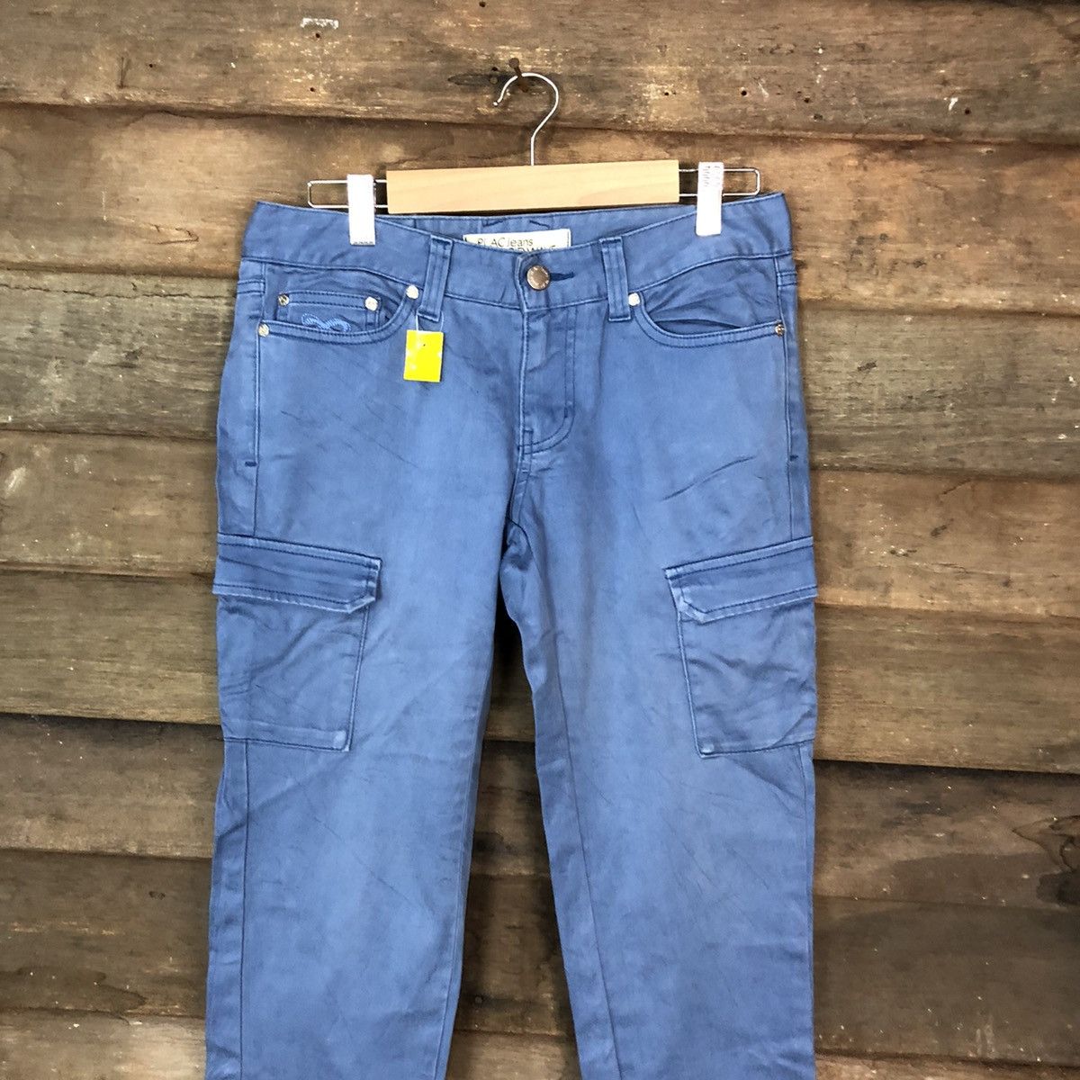 Japanese Brand Placid Wave Blue multi pocket Cargo Pants #3385 Size US 27 - 2 Thumbnail