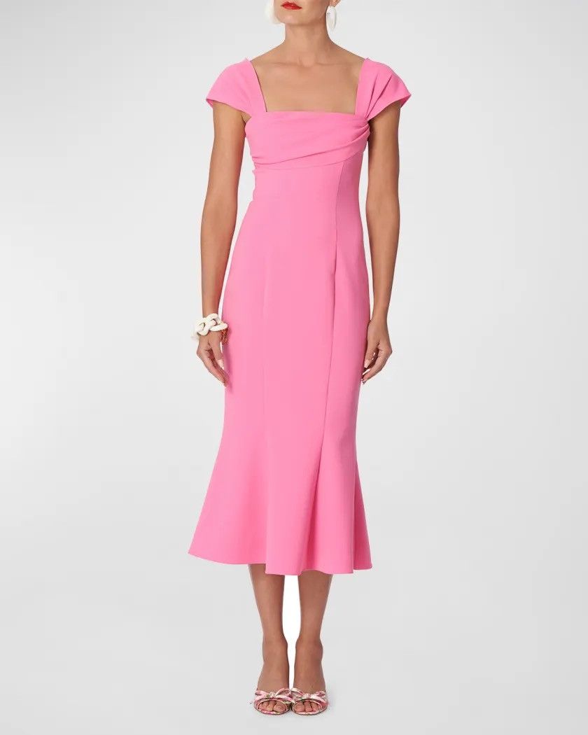 Carolina Herrera Draped square neck cap sleeve trumpet midi dress Size S / US 4 / IT 40 - 1 Thumbnail