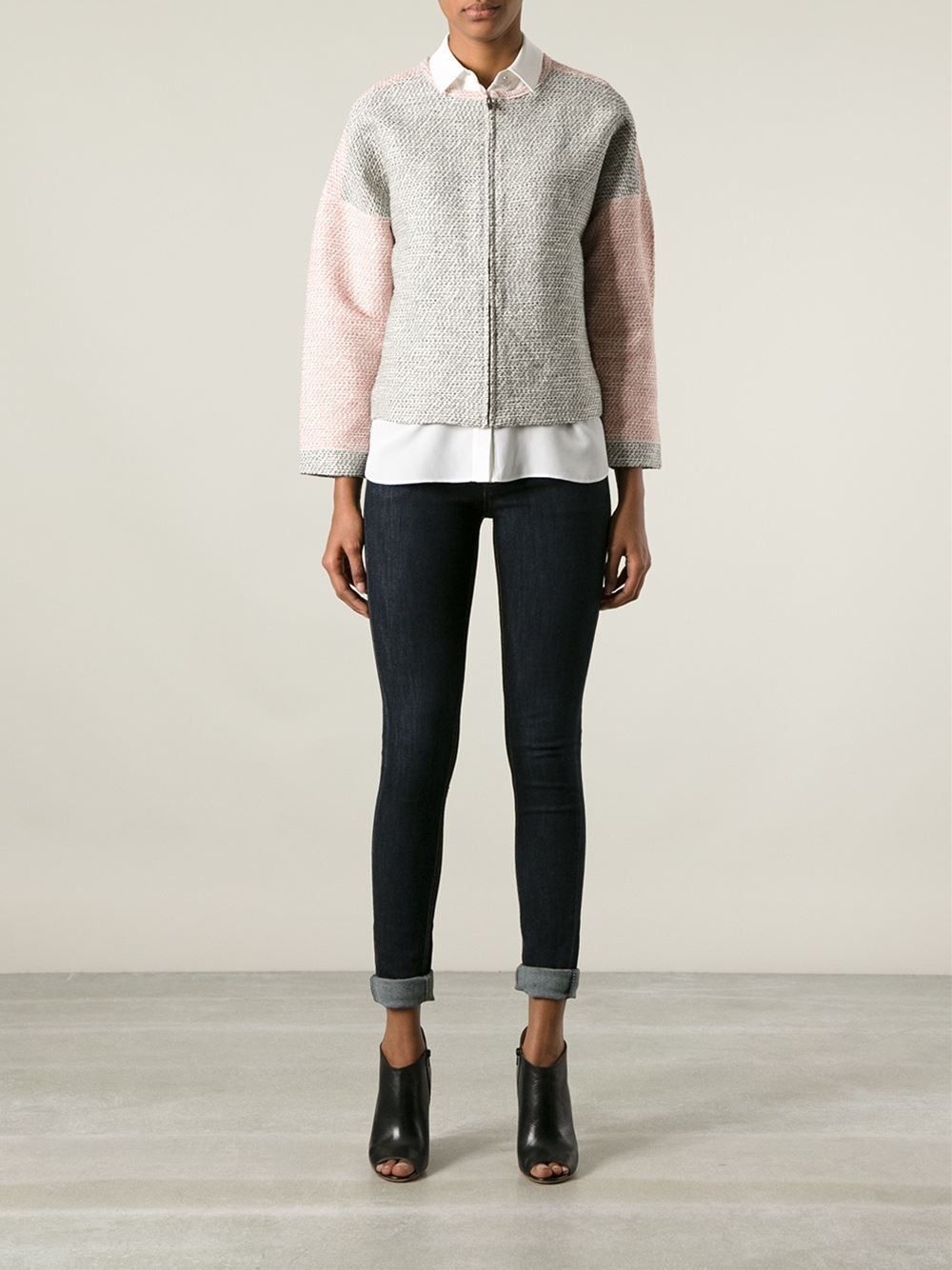 $495 DEREK LAM 10 CROSBY Colorblock TWEED Zip BLAZER Jacket