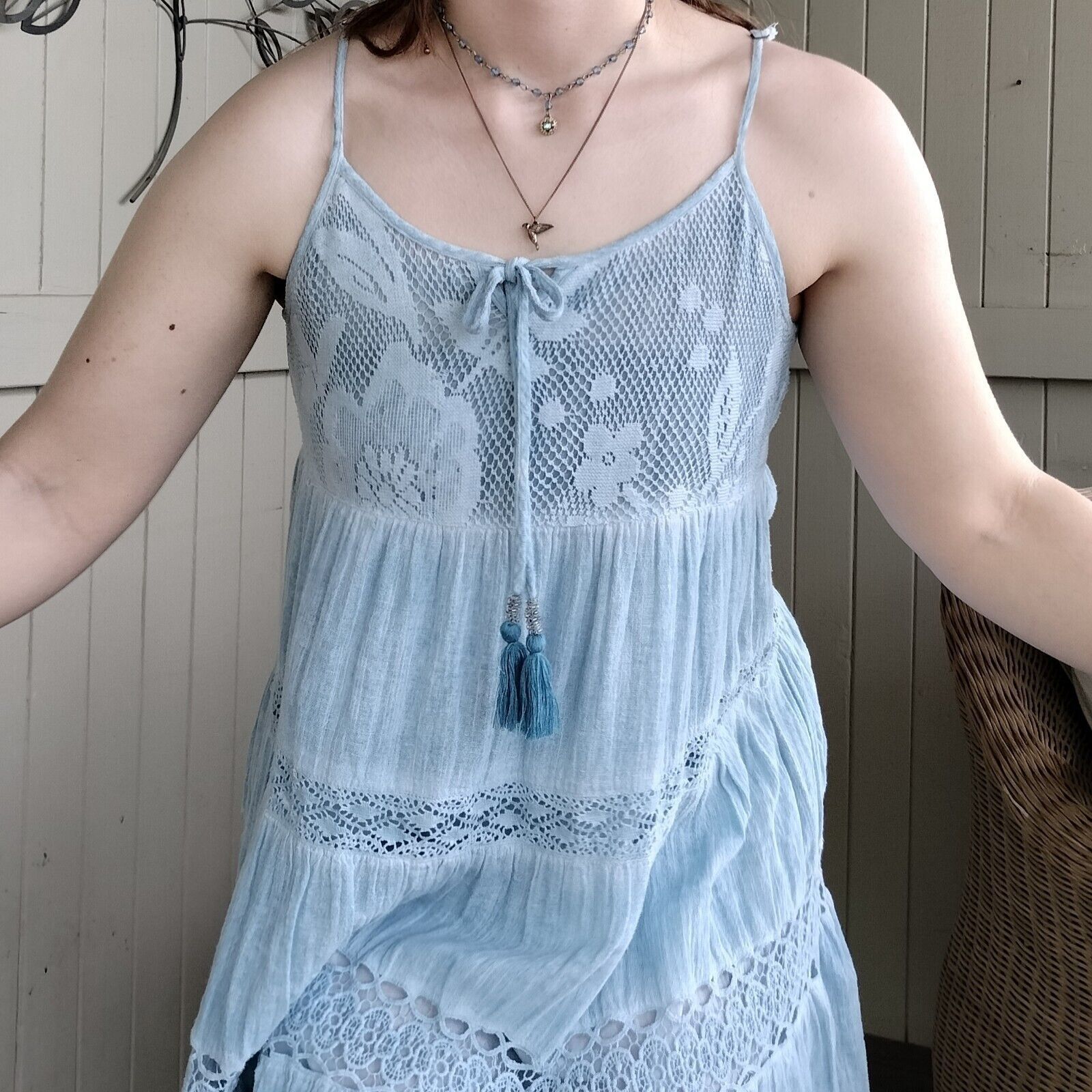Designer Lula Soul Dress Floral Babydoll Crochet Tiered Cotton Boho Size S / US 4 / IT 40 - 4 Thumbnail