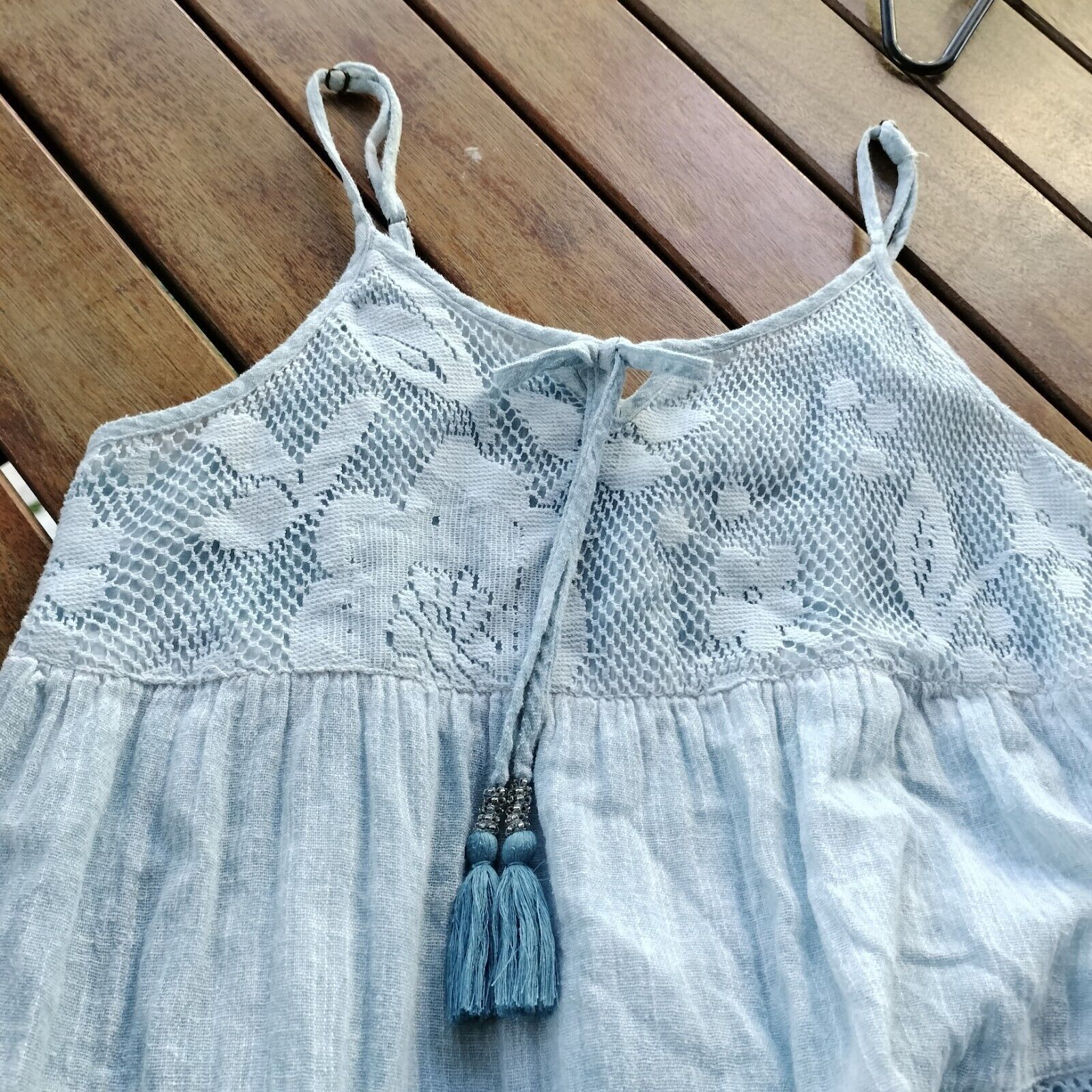 Designer Lula Soul Dress Floral Babydoll Crochet Tiered Cotton Boho Size S / US 4 / IT 40 - 6 Thumbnail