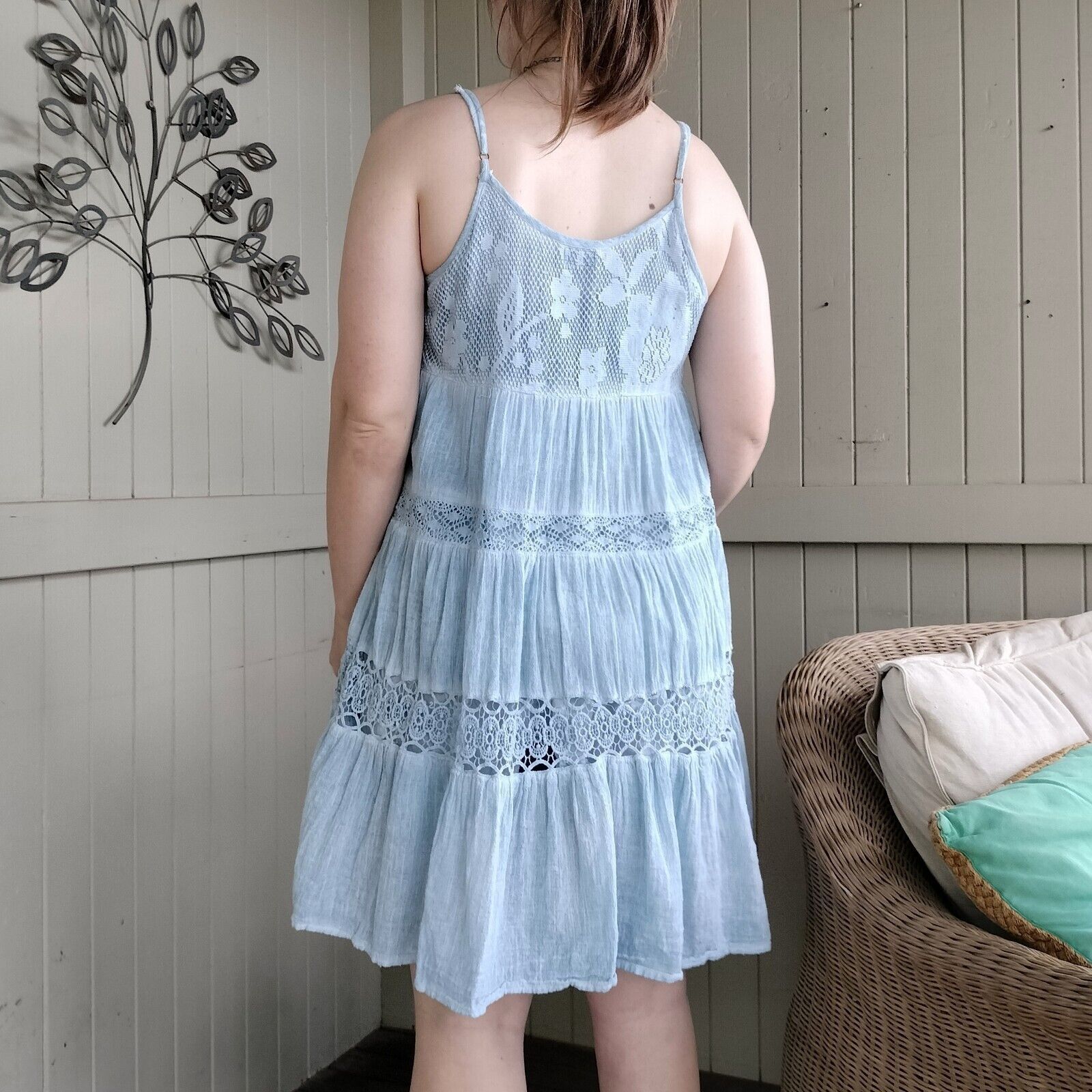 Designer Lula Soul Dress Floral Babydoll Crochet Tiered Cotton Boho Size S / US 4 / IT 40 - 5 Thumbnail