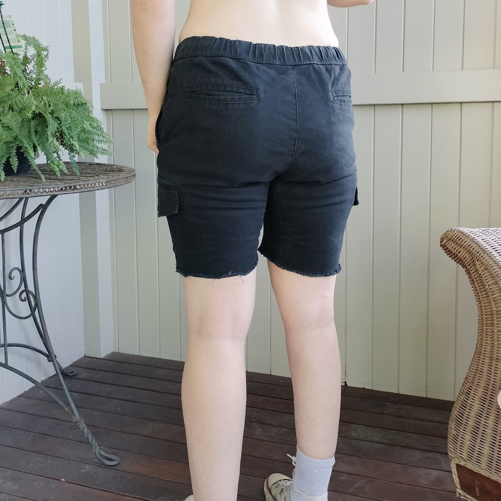 Designer Skylark Shorts Black Drop Crotch Cargo Utility Raw Hem Drill Size US 34 / EU 50 - 3 Thumbnail