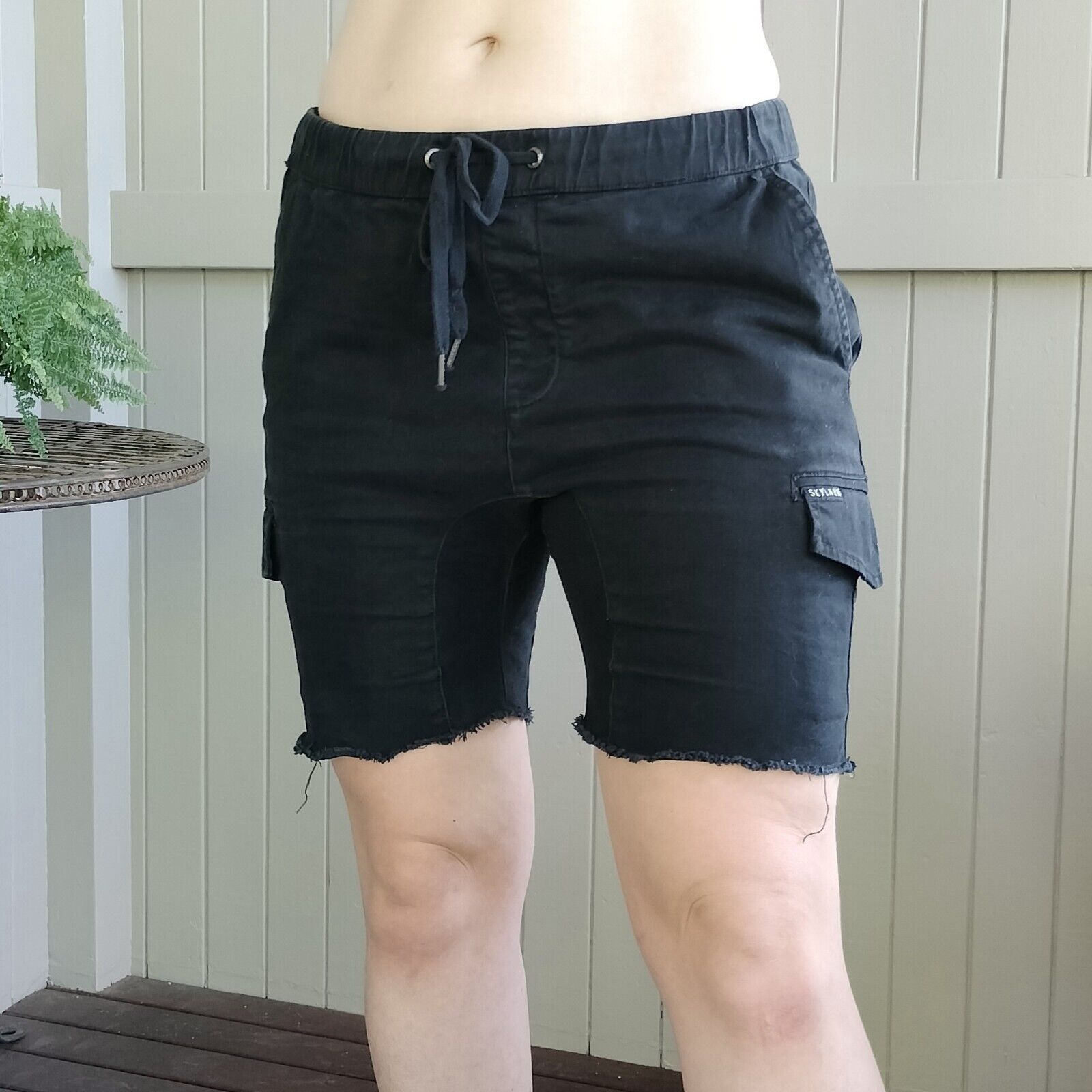 Designer Skylark Shorts Black Drop Crotch Cargo Utility Raw Hem Drill Size US 34 / EU 50 - 2 Thumbnail