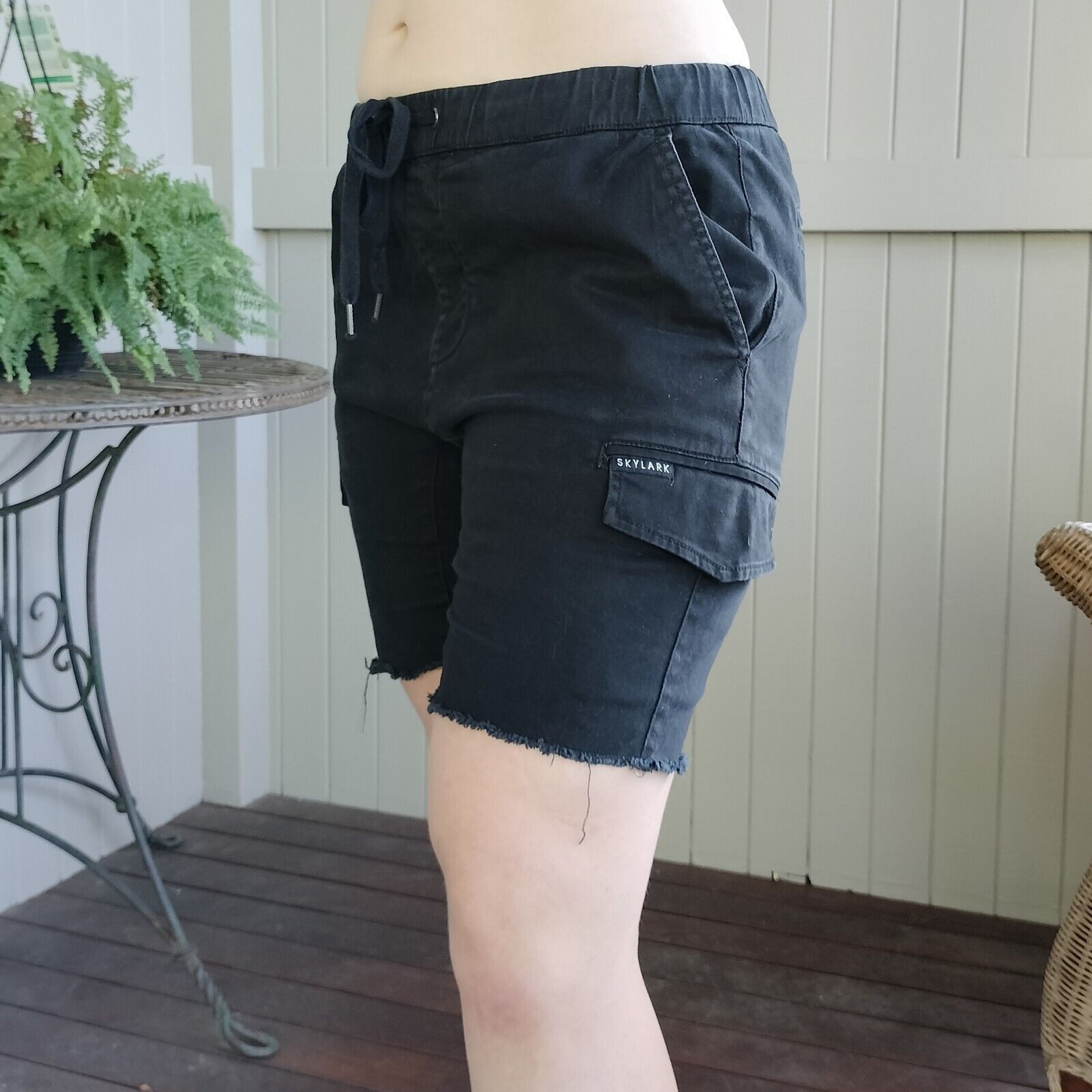 Designer Skylark Shorts Black Drop Crotch Cargo Utility Raw Hem Drill Size US 34 / EU 50 - 4 Thumbnail