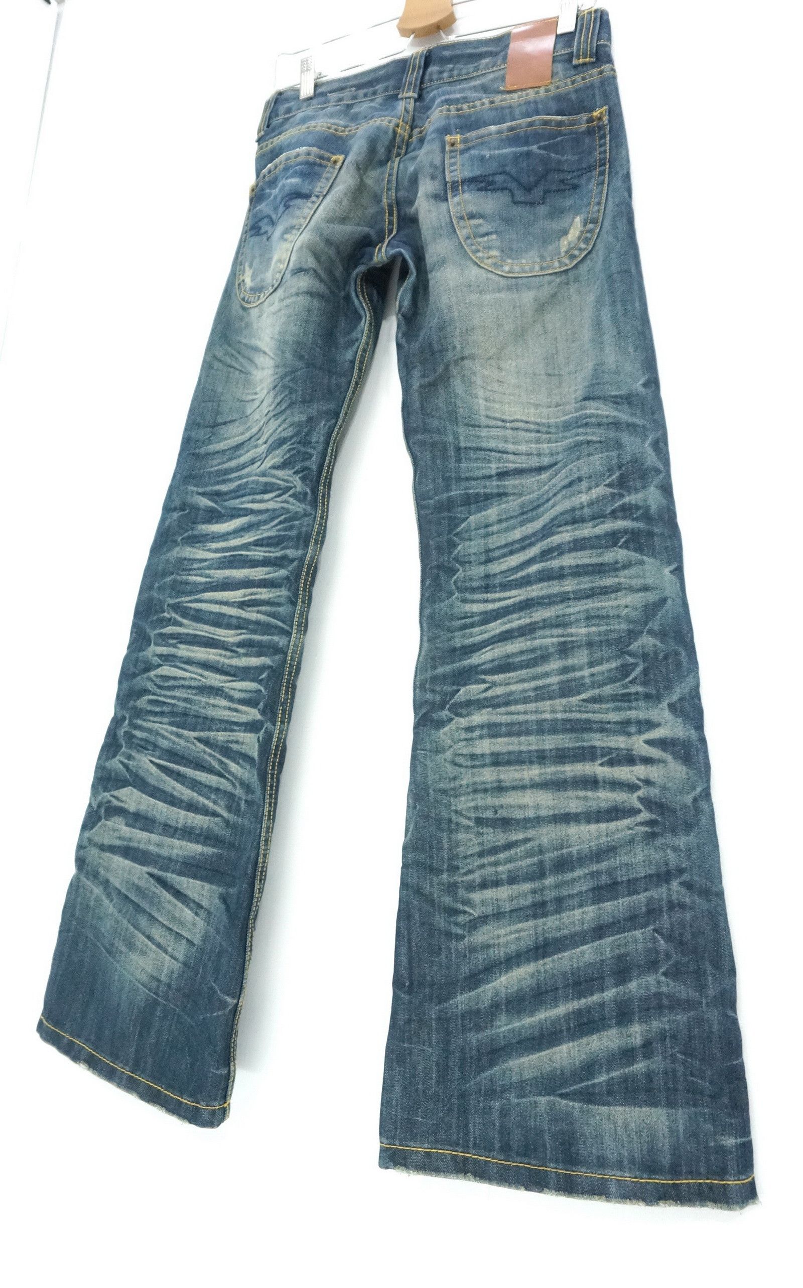 image of Distressed Denim x Vintage Beast Japan Wide Leg Flare Lowrise Jeans in Blue, Men's (Size 29)