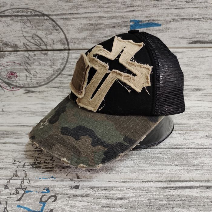 Affliction Cross Patches Camo Trucker Cap Inspired Chrome Hearts