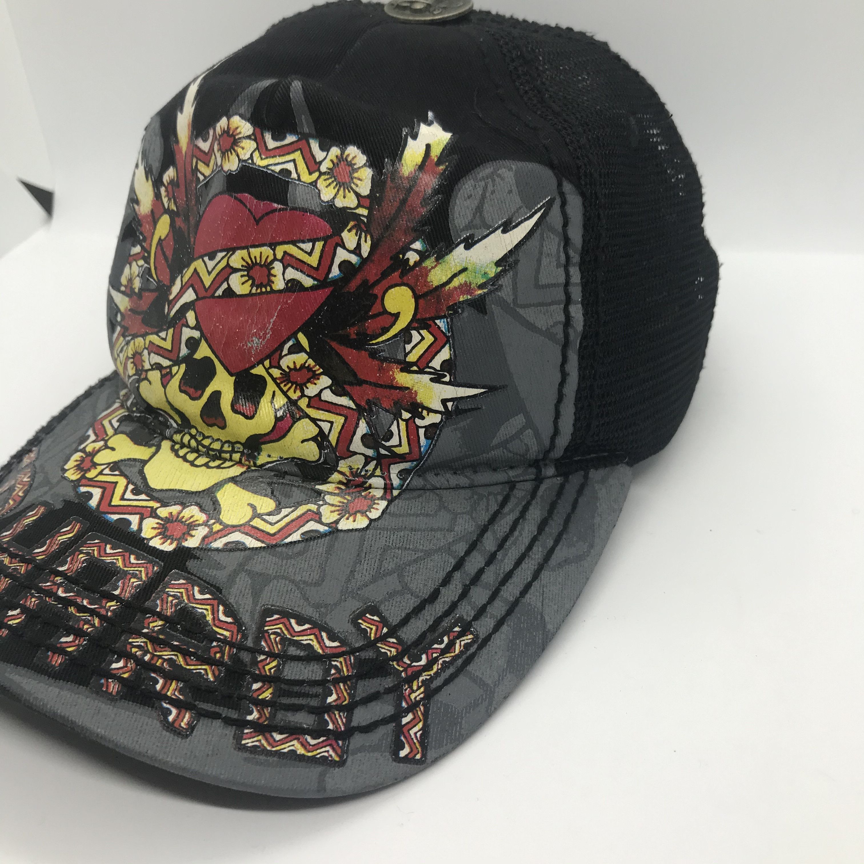 Ed Hardy ED HARDY Skull Heart Trucker Cap y2k Size ONE SIZE - 3 Thumbnail