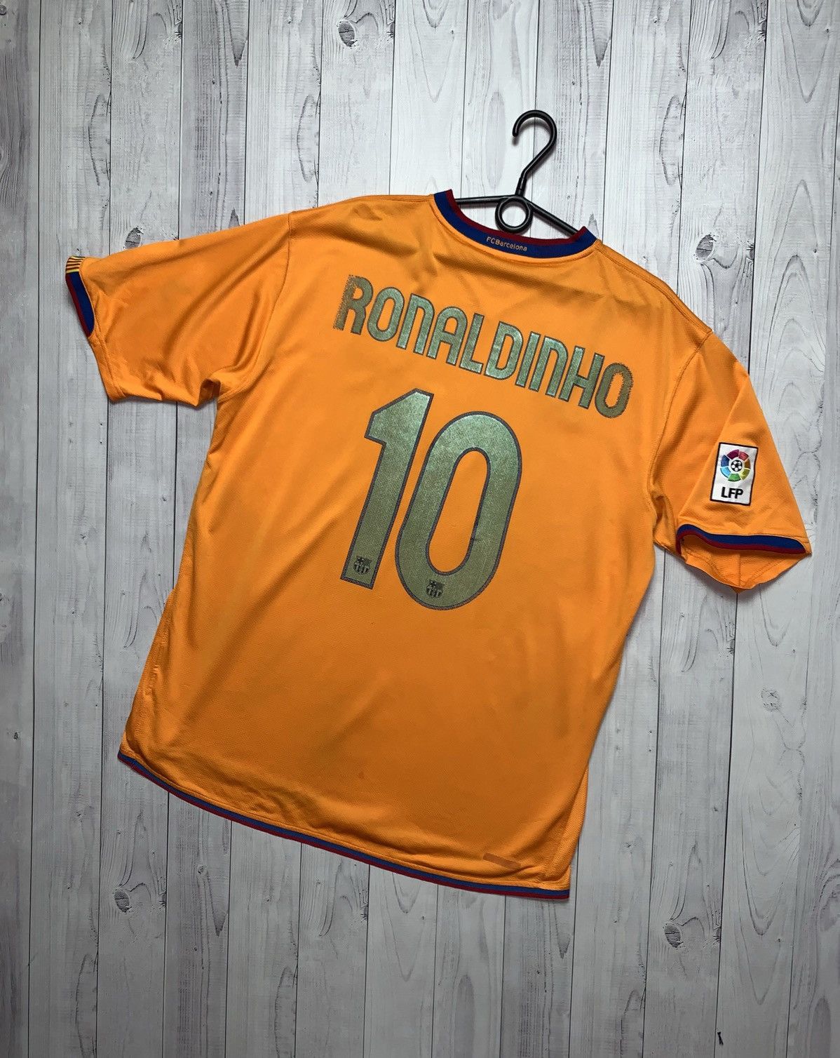 Nike Vintage soccer jersey Nike Barcelona Ronaldinho orange rare | Grailed