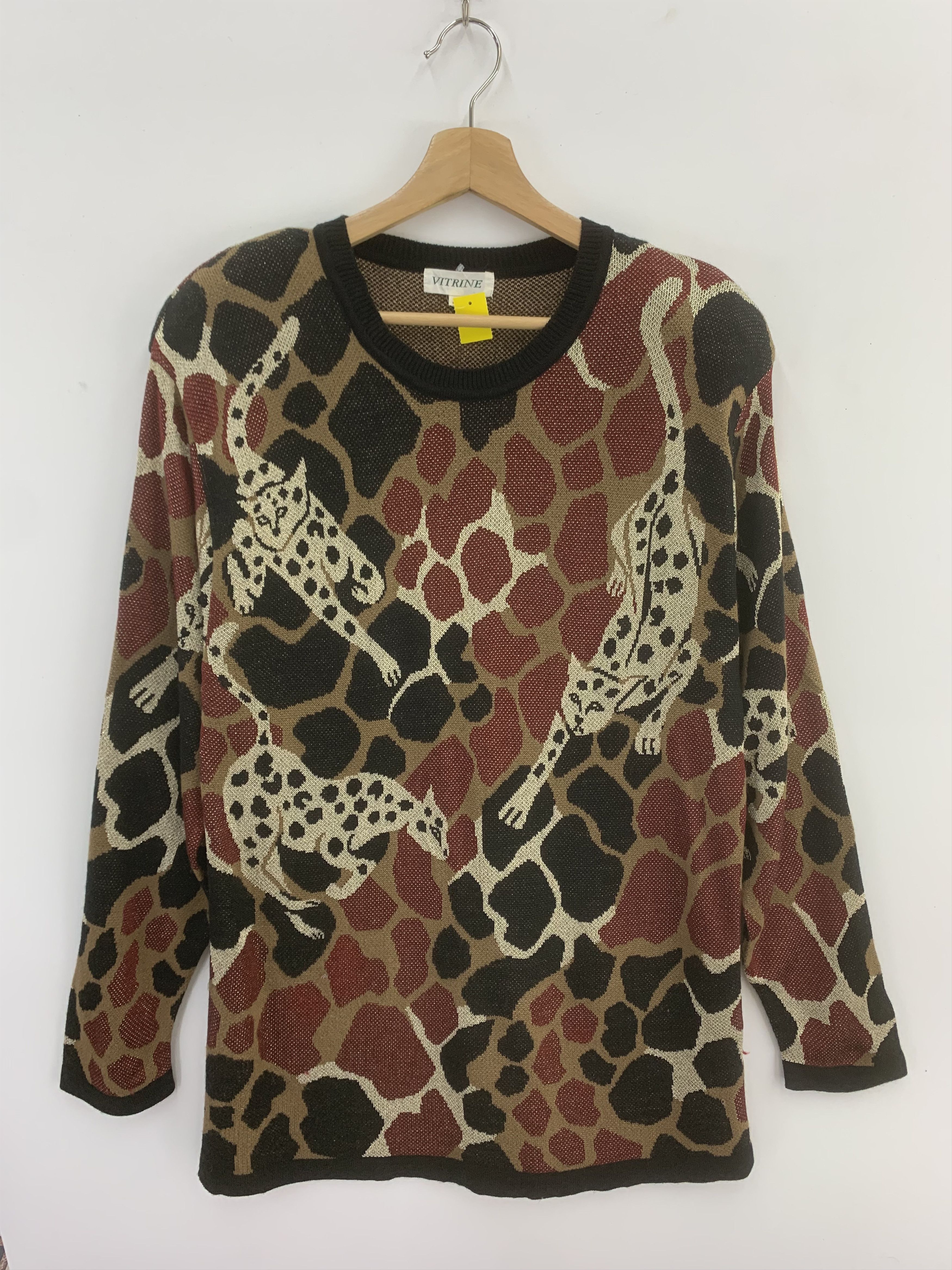 Aran Isles Knitwear × Japanese Brand × Vintage Vitrine Vintage Wool Knit Sweater Panther Printed Size US L / EU 52-54 / 3 - 1 Thumbnail
