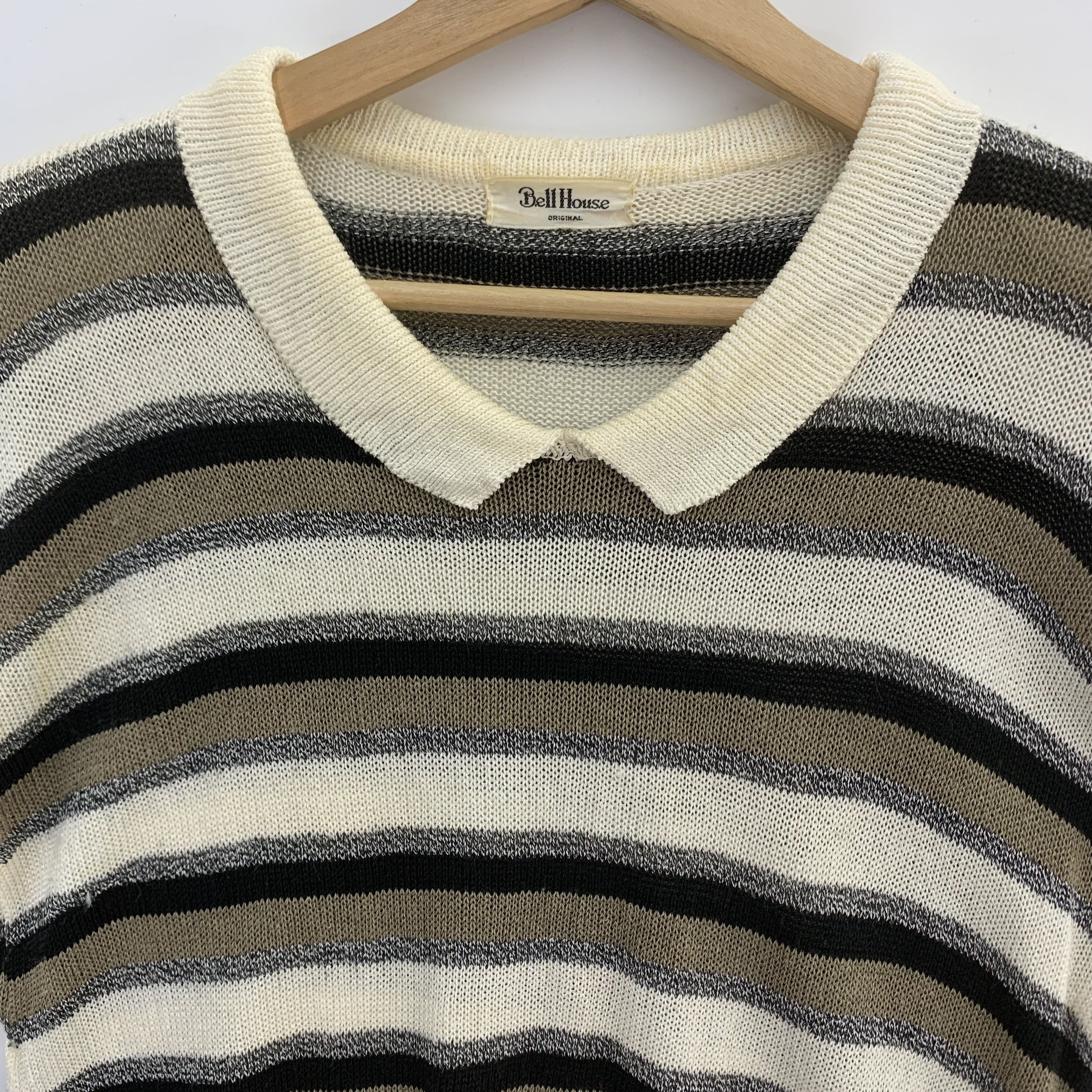 Aran Isles Knitwear × Japanese Brand × Vintage Bell House Wool Knit Sweater Striped Size US S / EU 44-46 / 1 - 2 Thumbnail