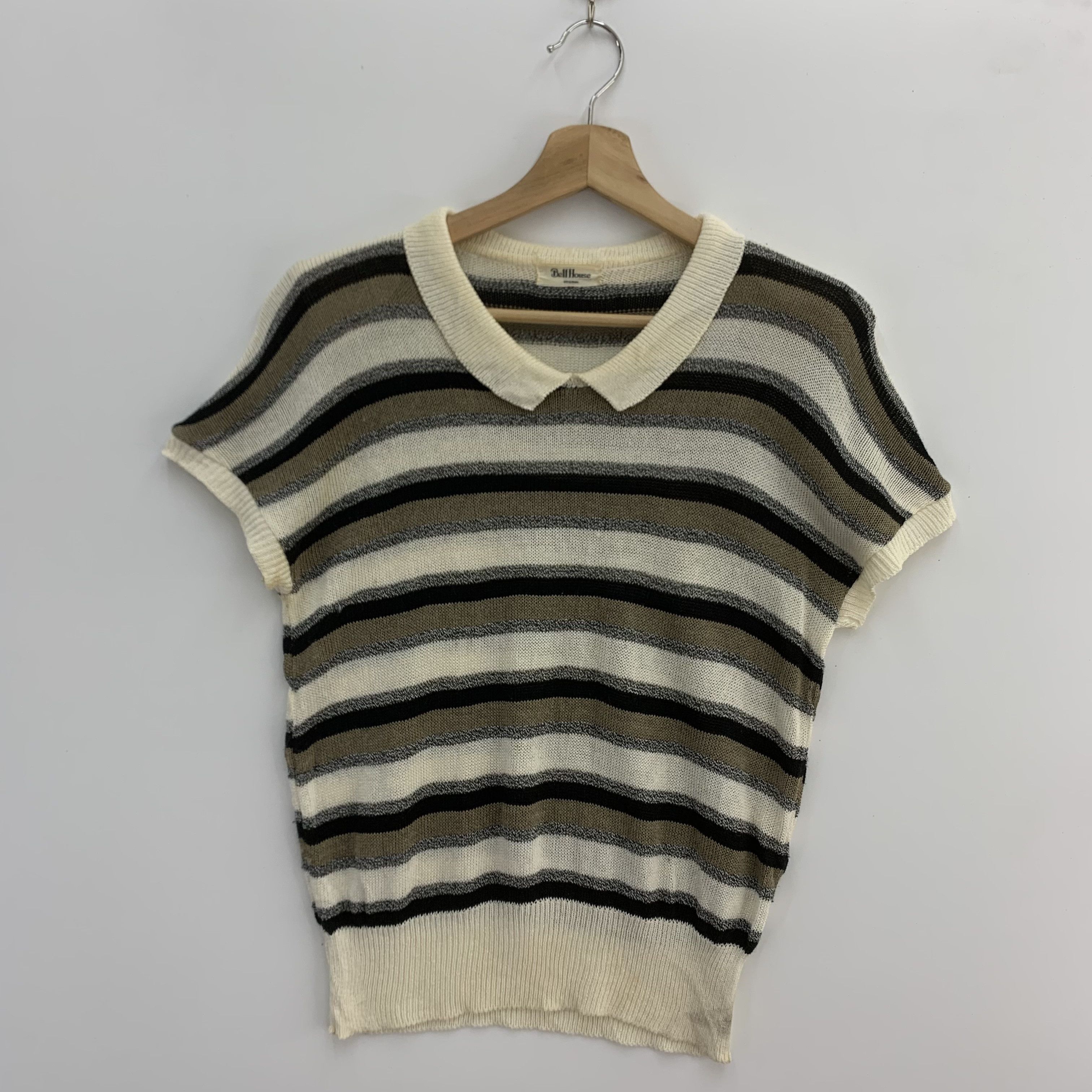 Aran Isles Knitwear × Japanese Brand × Vintage Bell House Wool Knit Sweater Striped Size US S / EU 44-46 / 1 - 1 Thumbnail