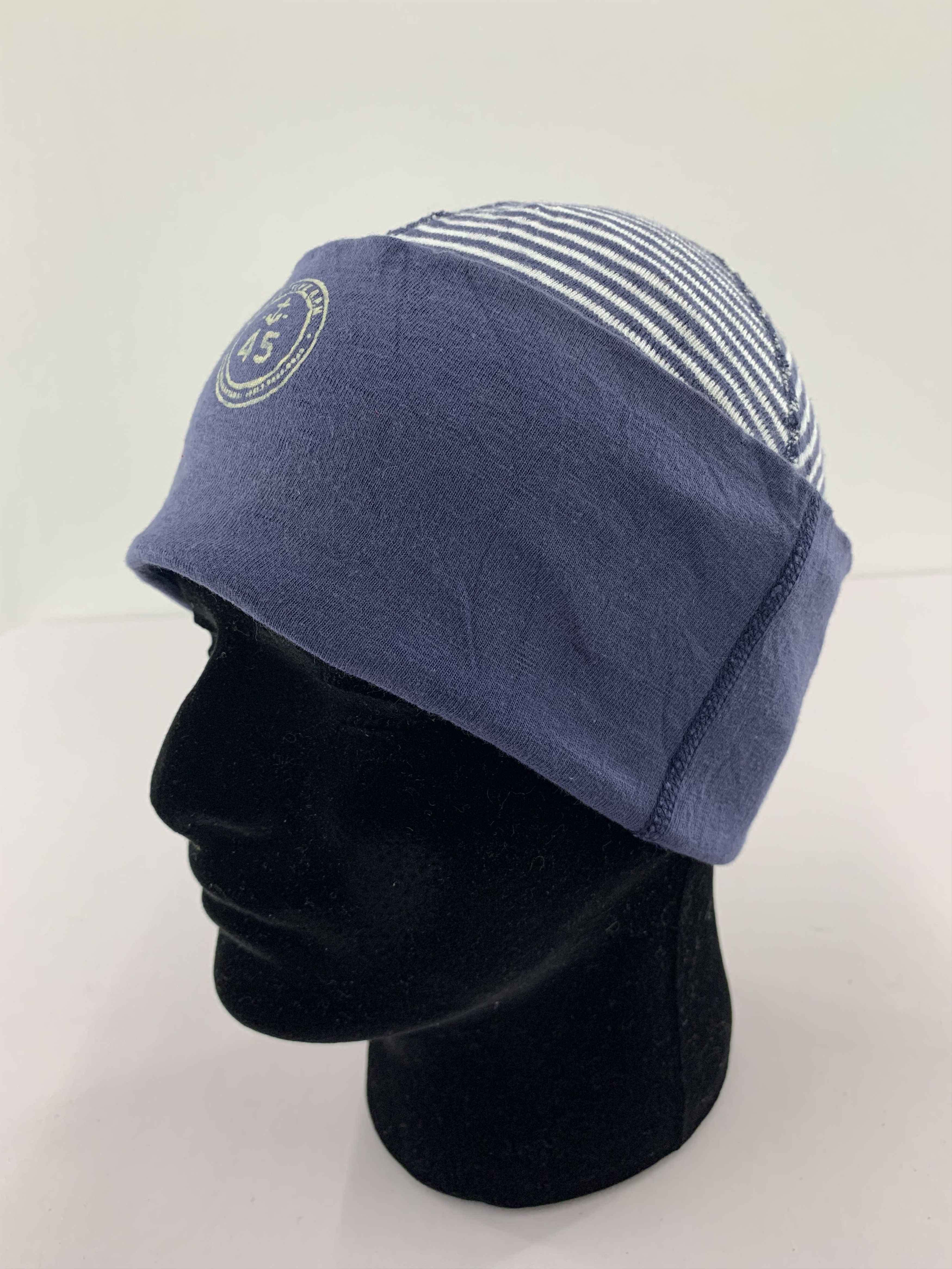 45rpm × Japanese Brand Vintage 90s 45rpm Beanie Hat Striped Navy Blue Size ONE SIZE - 1 Thumbnail