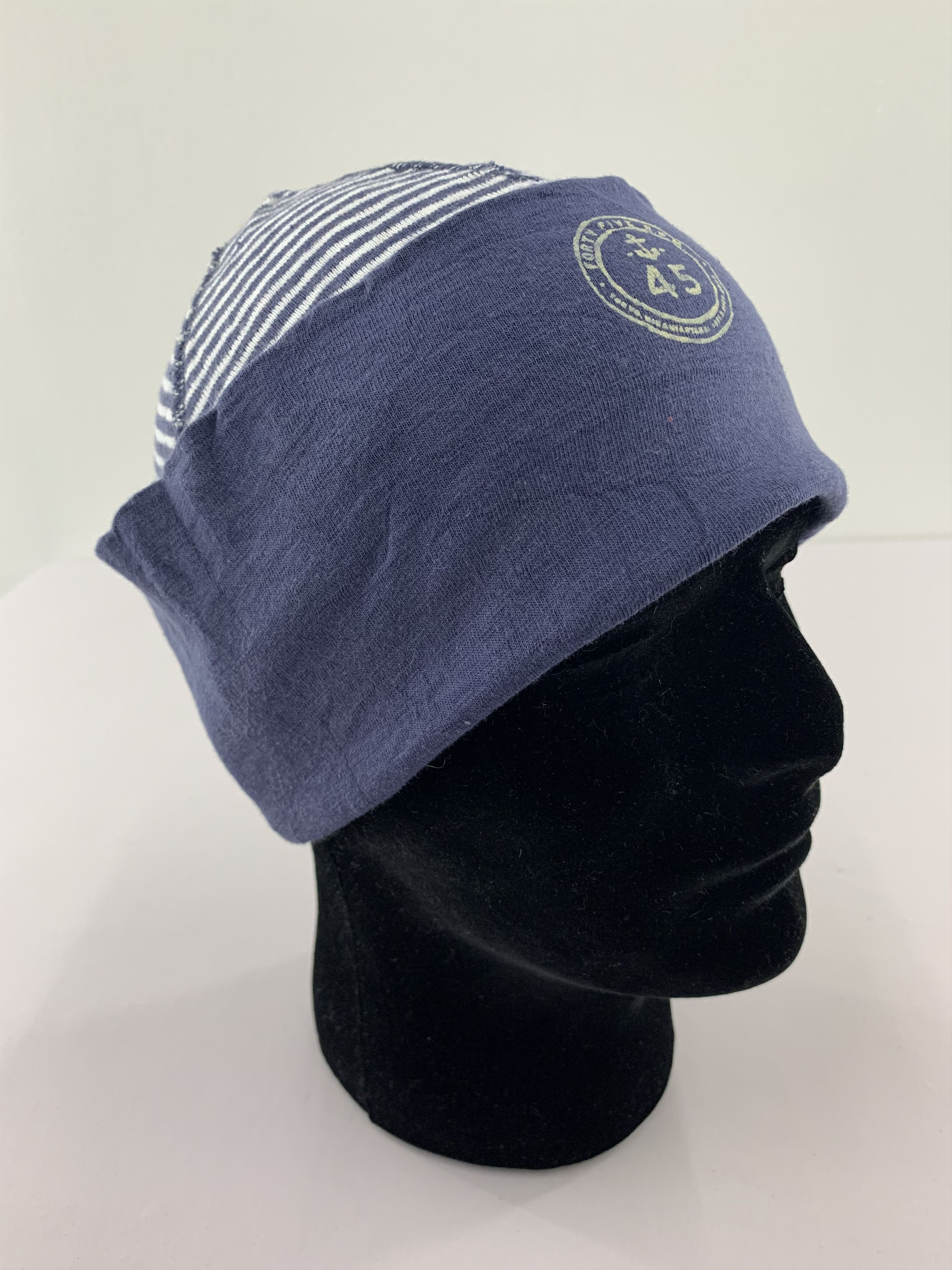 45rpm × Japanese Brand Vintage 90s 45rpm Beanie Hat Striped Navy Blue Size ONE SIZE - 6 Thumbnail