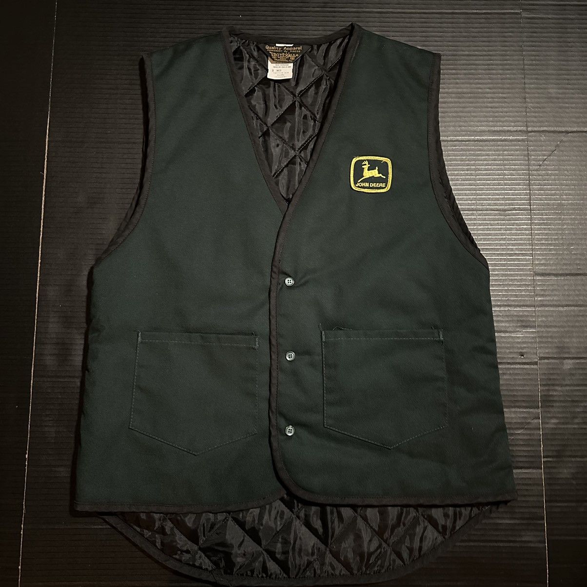 Vintage 90s Protekall John Deere Patch Quilted Farmer Vest M