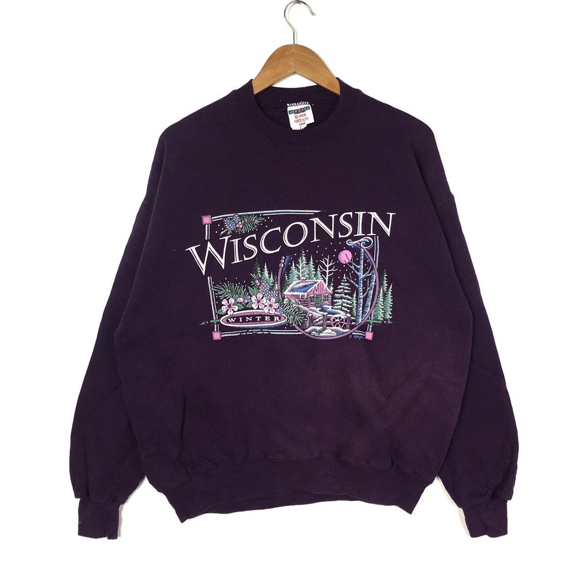 Vintage Vintage 90s WISCONSIN USA WinterMemorabilia PurpleSweatshirt Size US XL / EU 56 / 4 - 1 Thumbnail