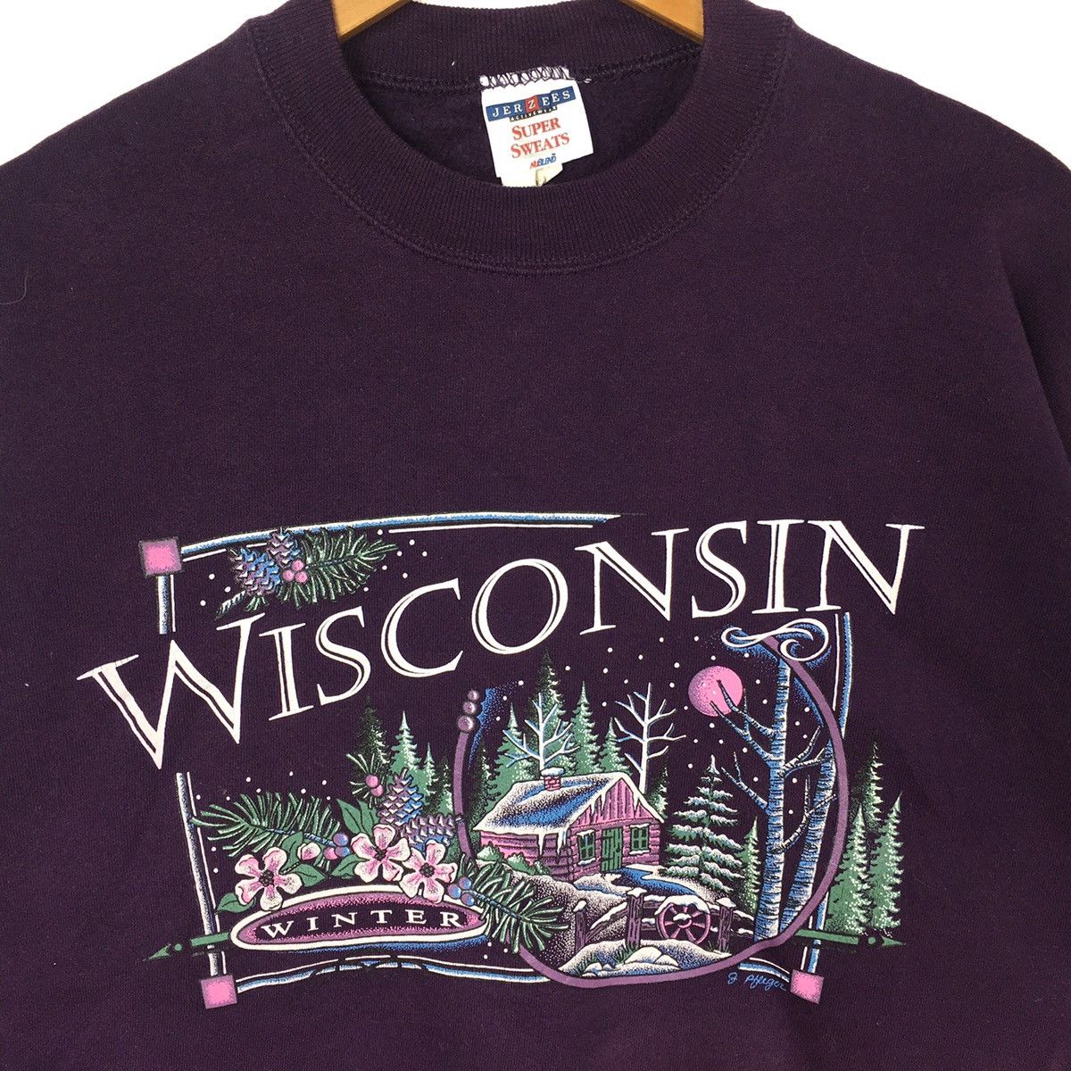 Vintage Vintage 90s WISCONSIN USA WinterMemorabilia PurpleSweatshirt Size US XL / EU 56 / 4 - 2 Thumbnail