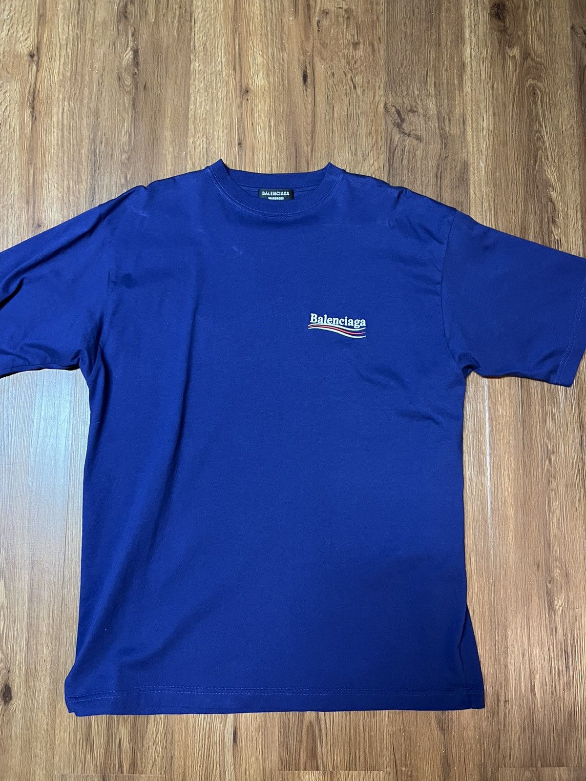 image of Balenciaga Campaign Logo Tee Embroidered Size Small in Blue, Men's