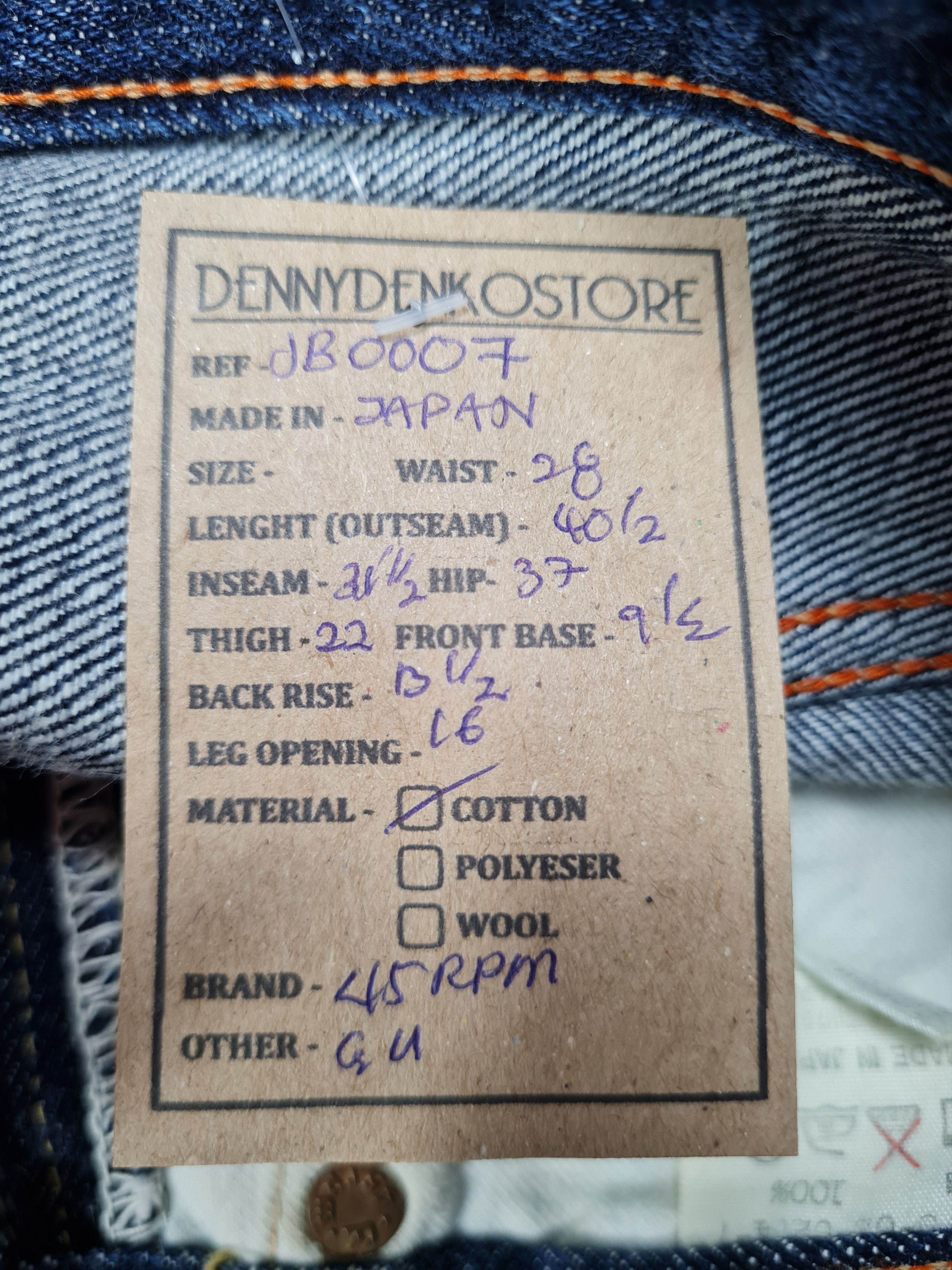 45rpm 45RPM Dark Blue Japanese Premium Denim Jeans 28x31.5 JB0007 Size US 28 / EU 44 - 11 Thumbnail