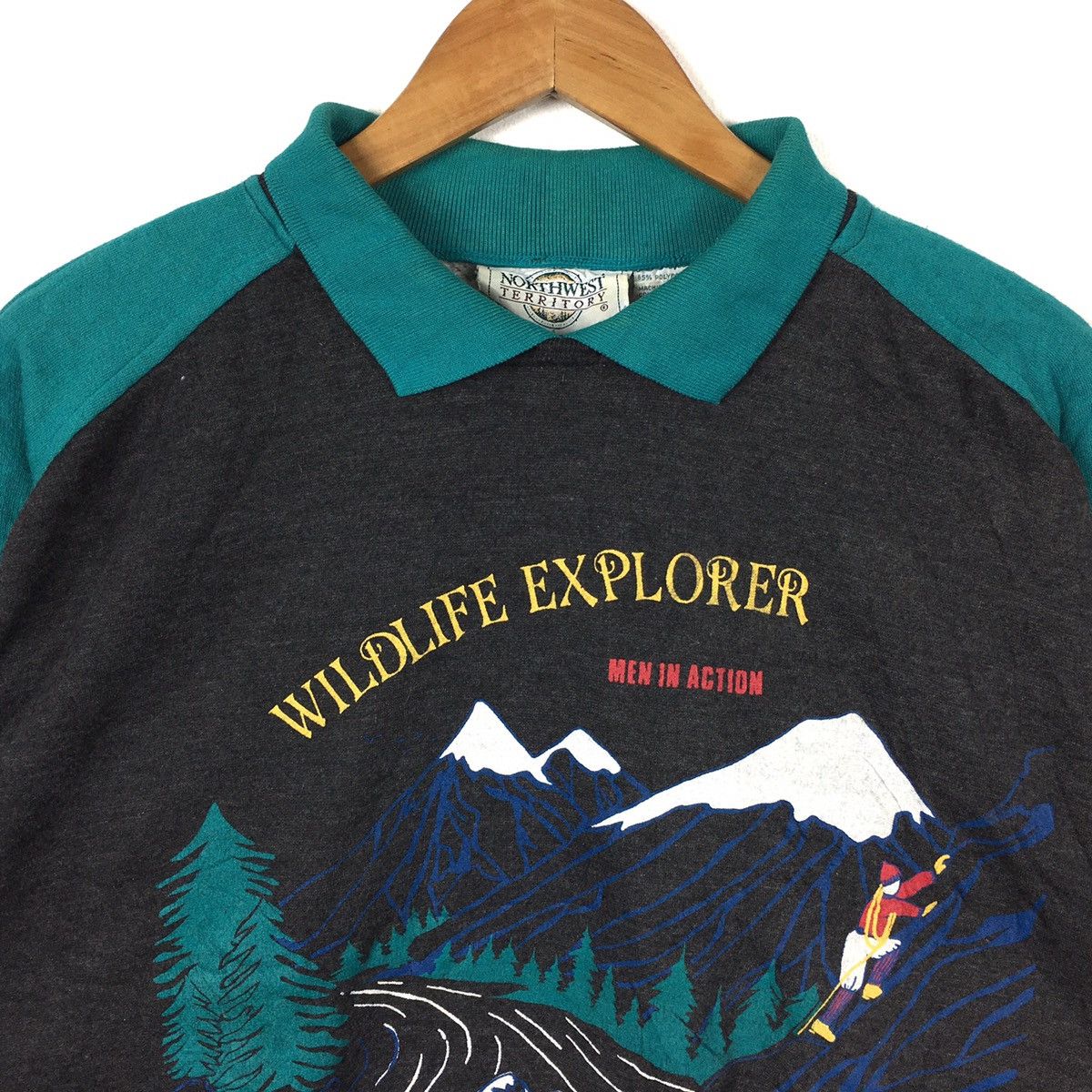 Vintage WILDLIFE EXPLORER OUTDOOR Habitat Raglan Green Sweatshirt Size US XL / EU 56 / 4 - 2 Thumbnail