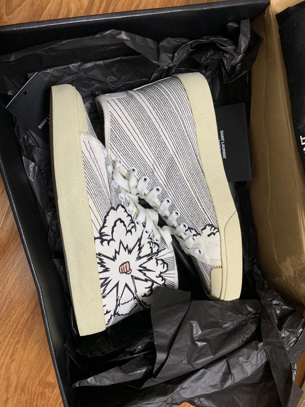 Saint Laurent Paris SL37 High Sneaker Canvas Offwhite BANG Size US 6.5 / EU 39-40 - 2 Thumbnail