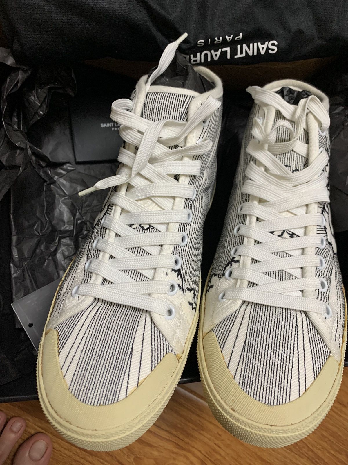 Saint Laurent Paris SL37 High Sneaker Canvas Offwhite BANG Size US 6.5 / EU 39-40 - 4 Thumbnail