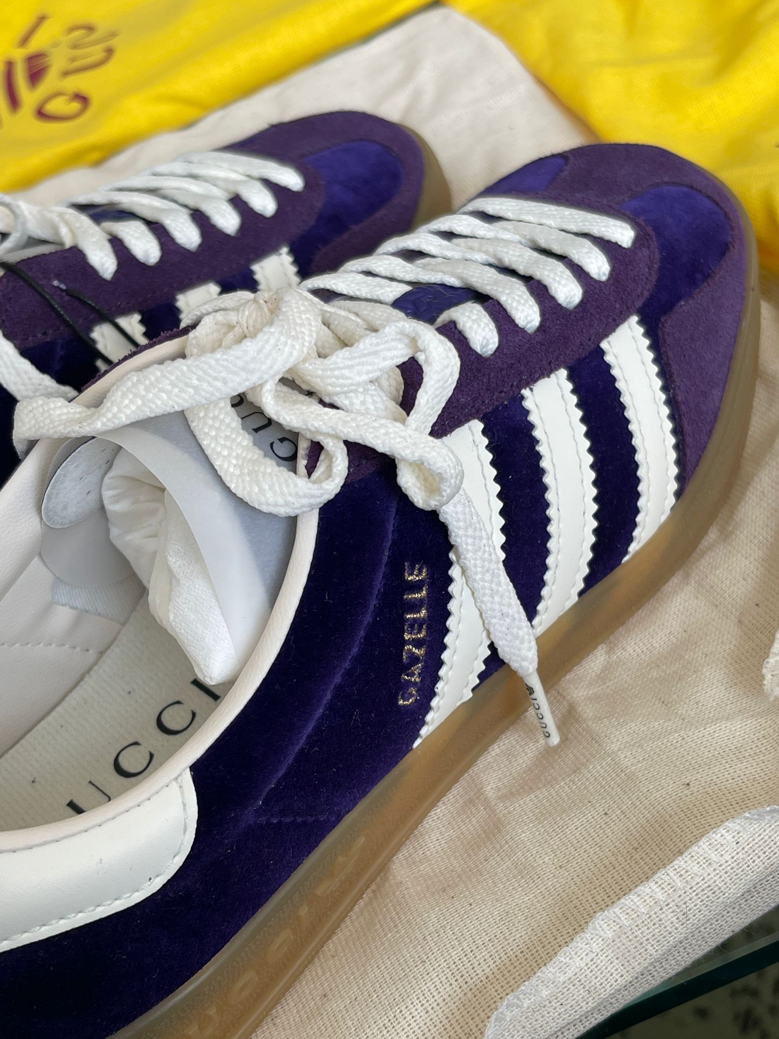 gucci x adidas gazelle purple