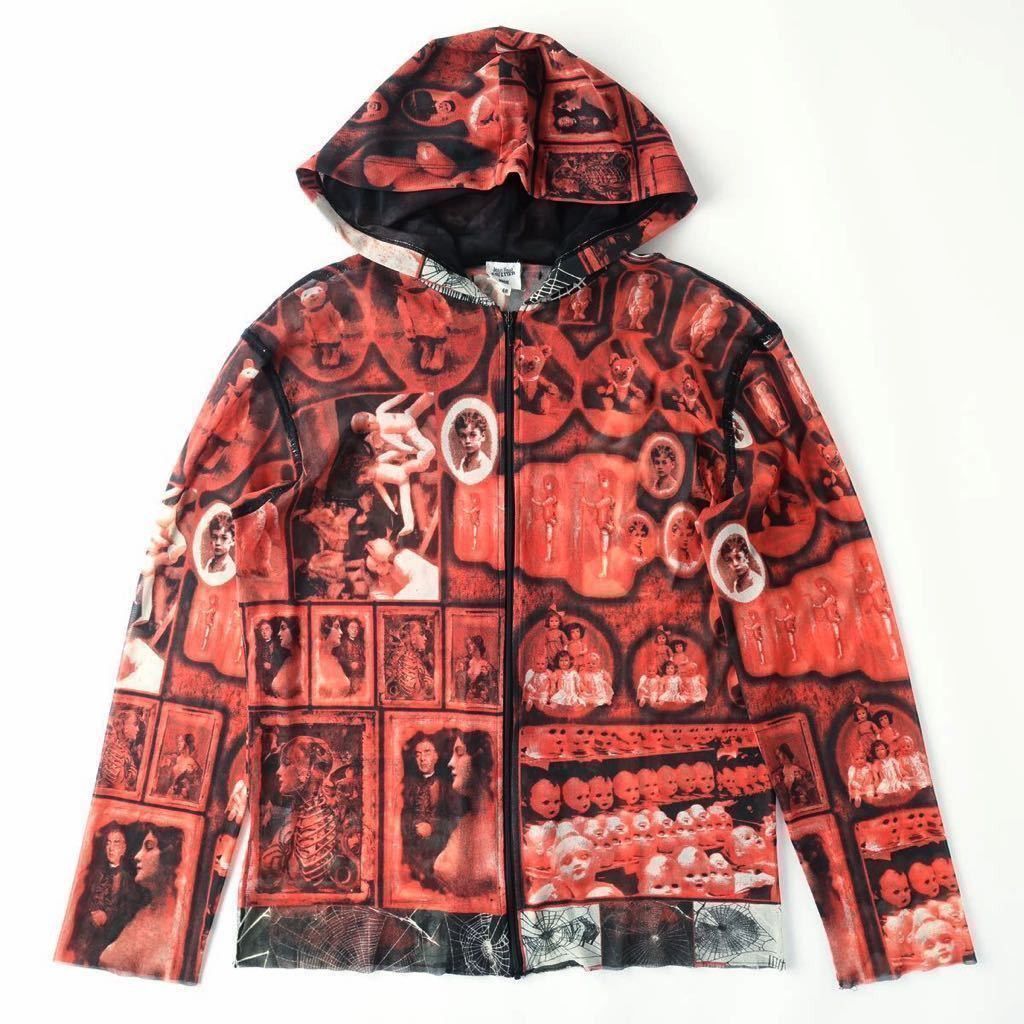 image of Jean Paul Gaultier F/w 2003 Nightmare Mesh Zip Hoodie in Red, Men's (Size Medium)