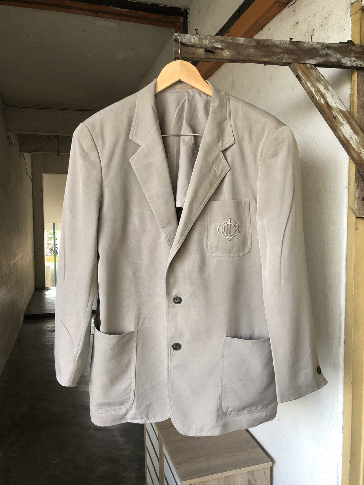 image of Christian Dior Monsieur VTG Christian Dior Embroidery Logo Single Breasted Blazer in Light Brown (S