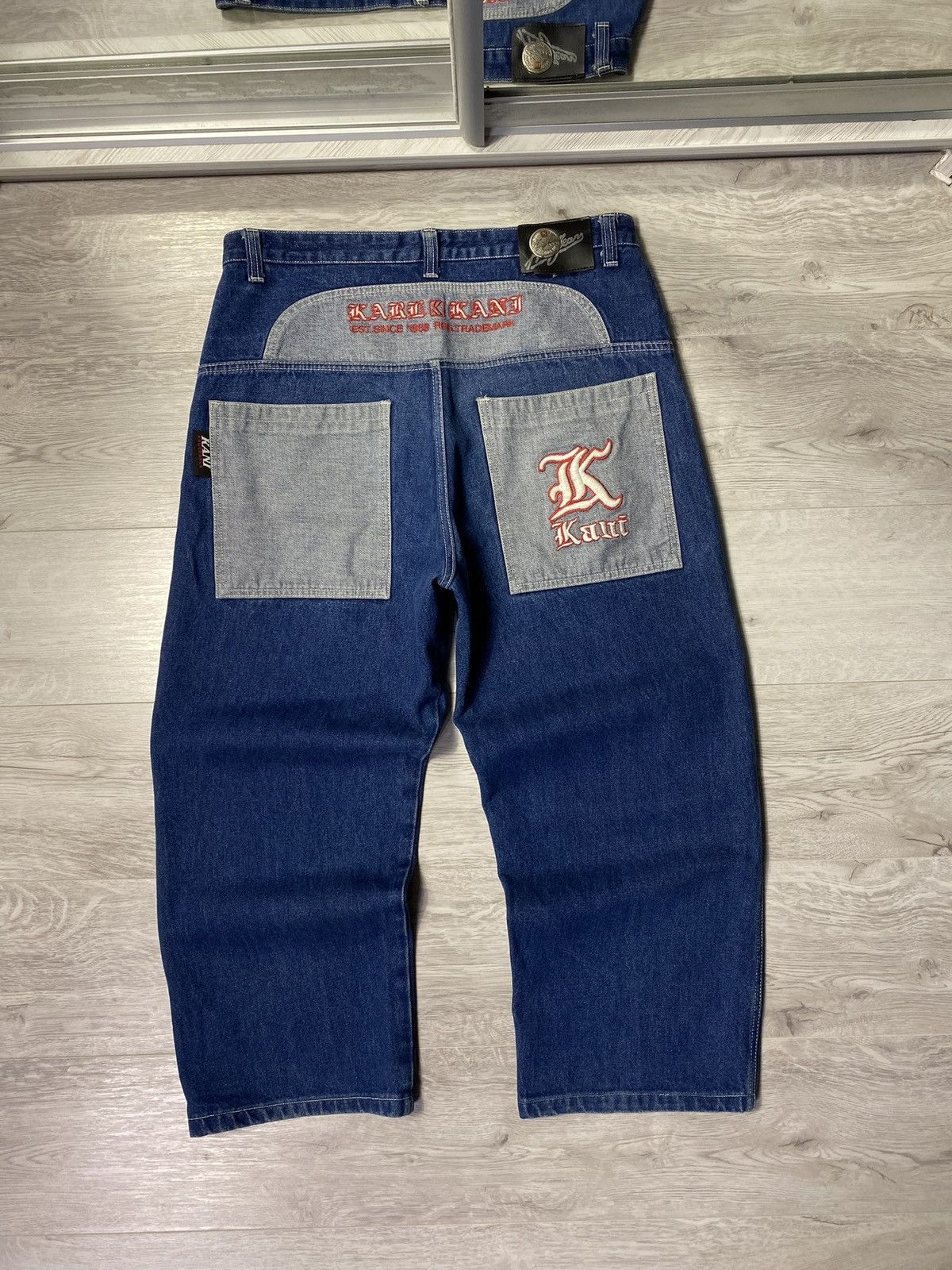 Image of Karl Kani Rap Baggy Jeans With Logo in Denim, Men's (Size 35)