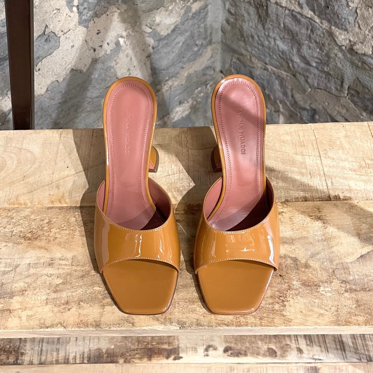 Amina Muaddi Amina Muaddi Caramel Patent Lupita Slipper Sandals Size US 8 / IT 38 - 2 Thumbnail