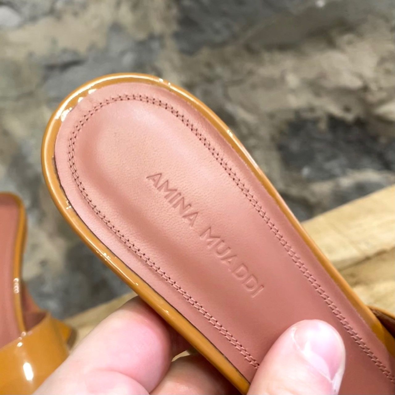 Amina Muaddi Amina Muaddi Caramel Patent Lupita Slipper Sandals Size US 8 / IT 38 - 4 Thumbnail