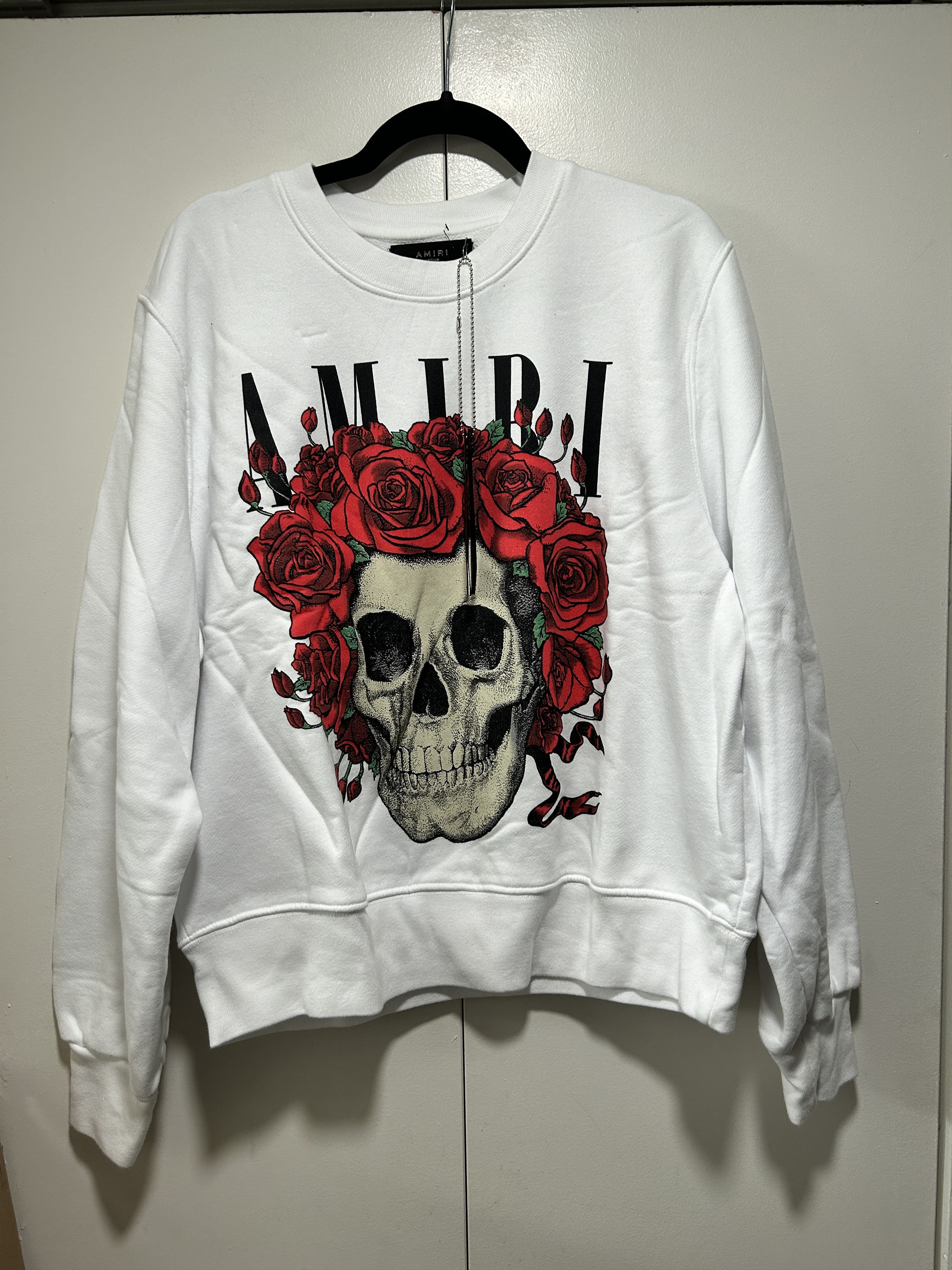 image of Amiri White Grateful Dead Sweatshirt Skull Crewneck, Men's (Size Medium)